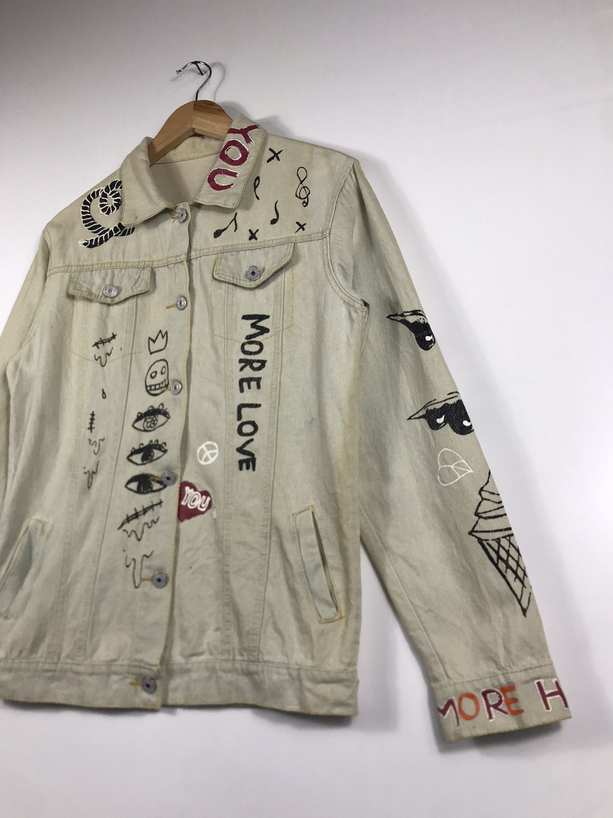 If Six Was Nine ⚡️Vintage Art Frash Lover Rock Button Denim Jacket Size M / US 6-8 / IT 42-44 - 3 Thumbnail