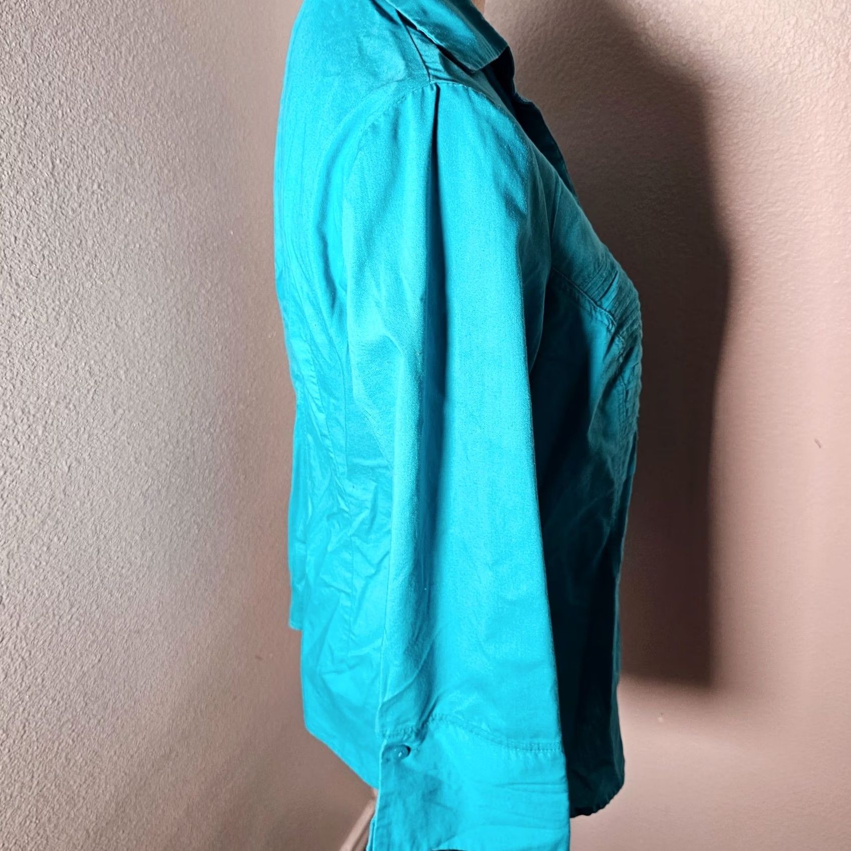 Vintage Signature by Larry Levine Womens Button-Up Blouse Long Sleeve Teal Size M Size M / US 6-8 / IT 42-44 - 4 Thumbnail