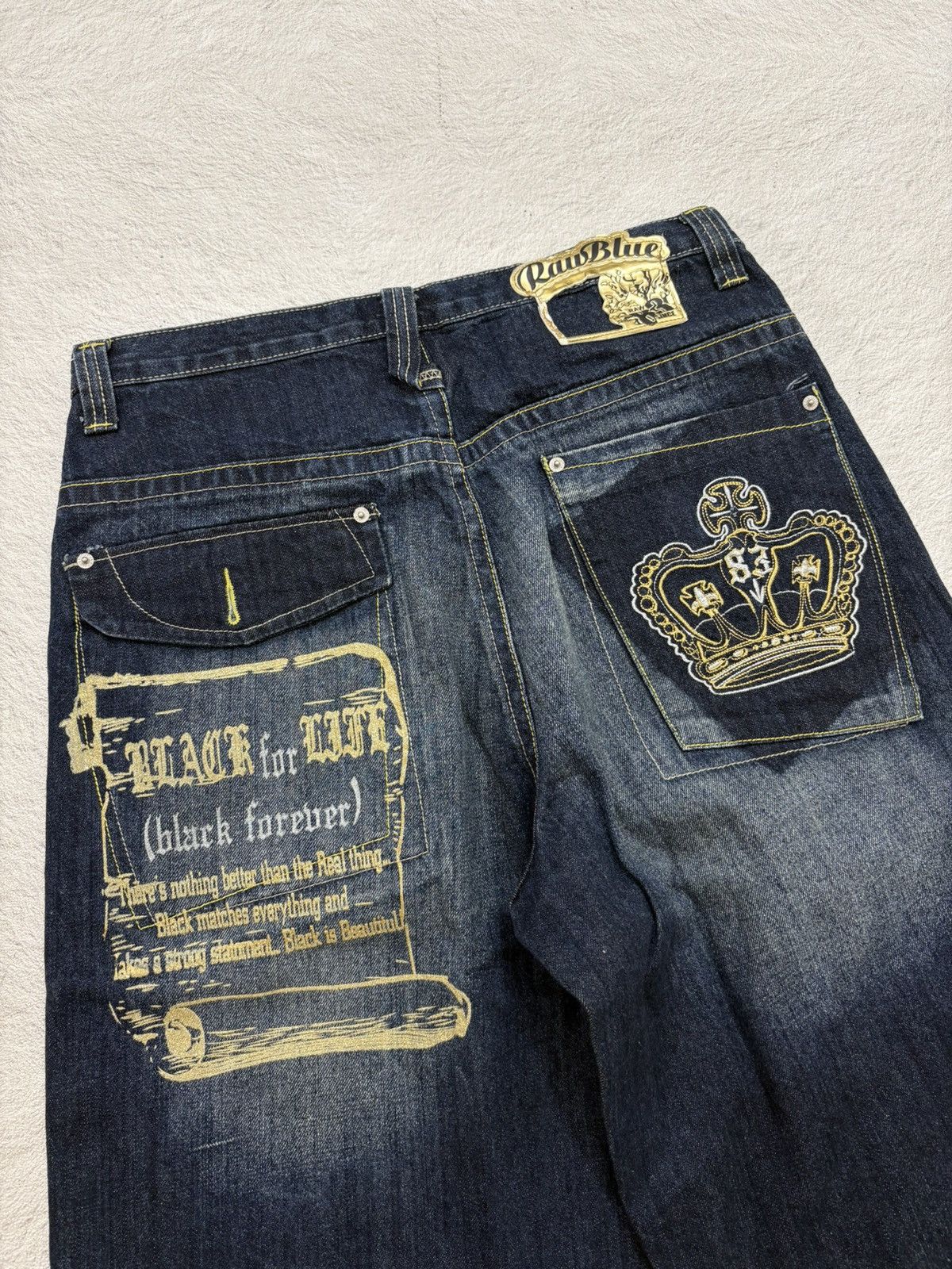 JNCO 2000s rawrblue poem embroidery jorts denim y2k style Size US 33 - 6 Thumbnail