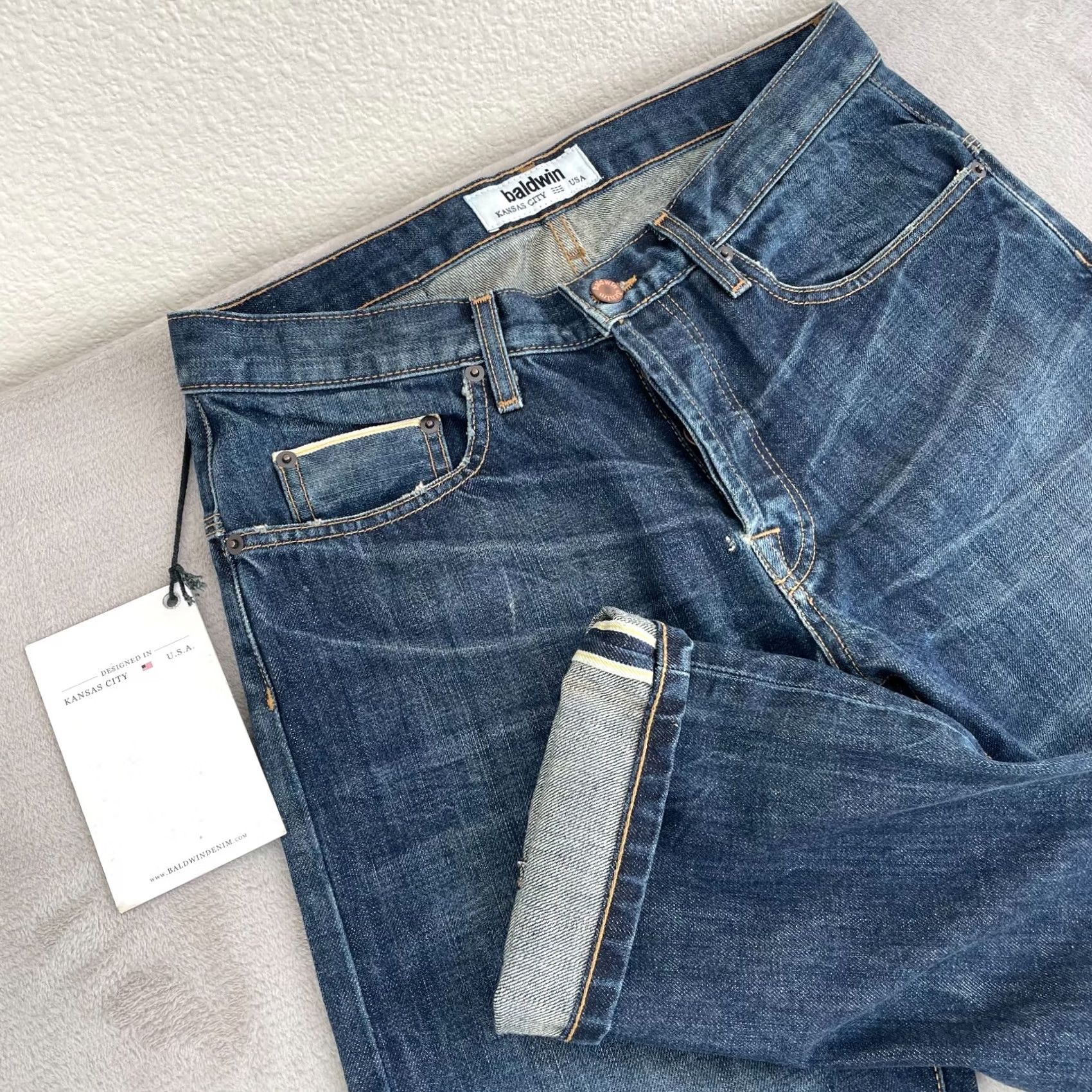 YOKE BALDWIN Jeans The 77 The Drop Yoke Straight Jeans Men 32x35 Blue Regular Modern 5-Pocket Design Vintage No N/A Size US 31 - 2 Thumbnail