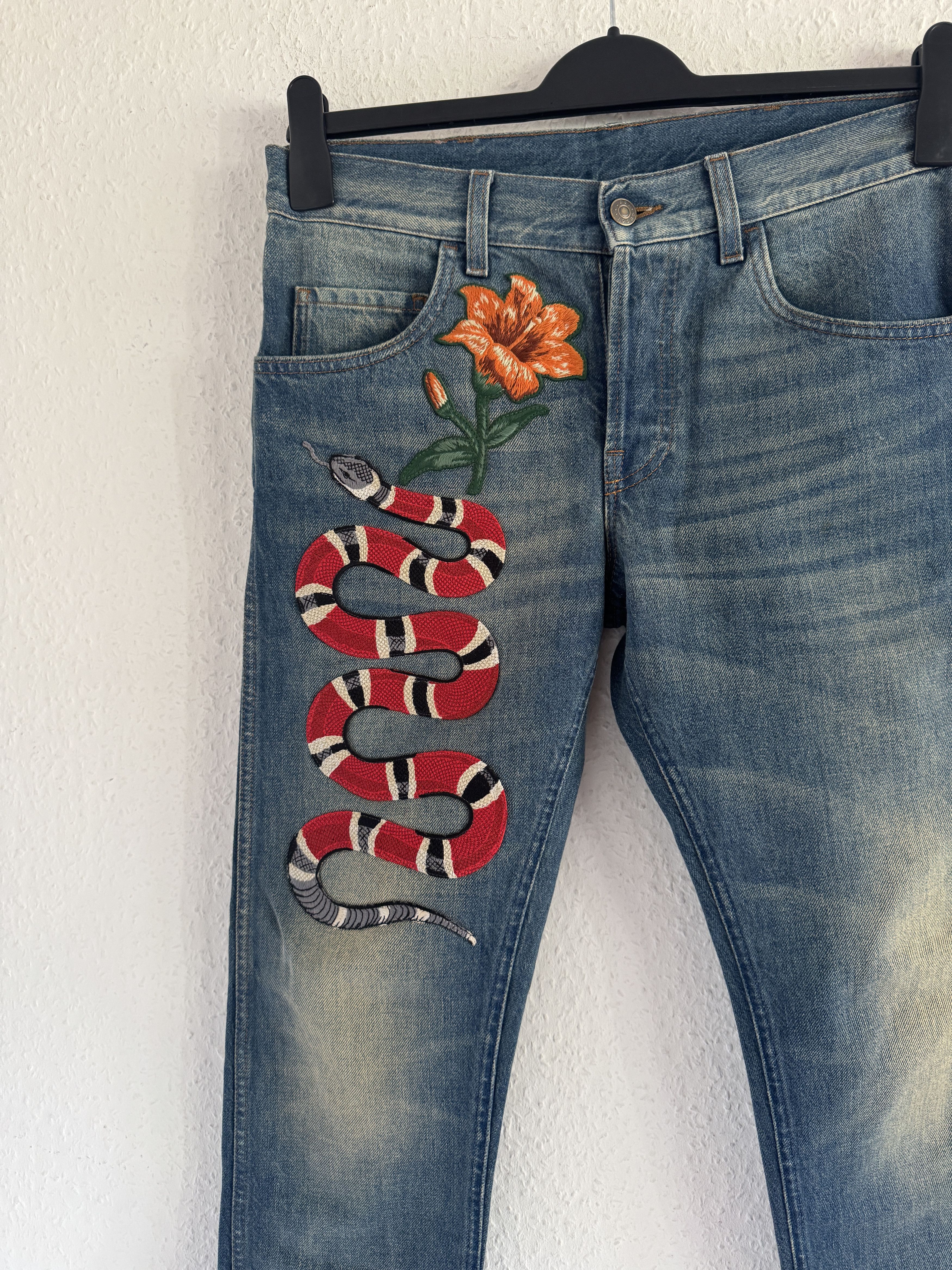 Gucci Snake Embroidered Denim Jeans Size US 31 - 5 Thumbnail