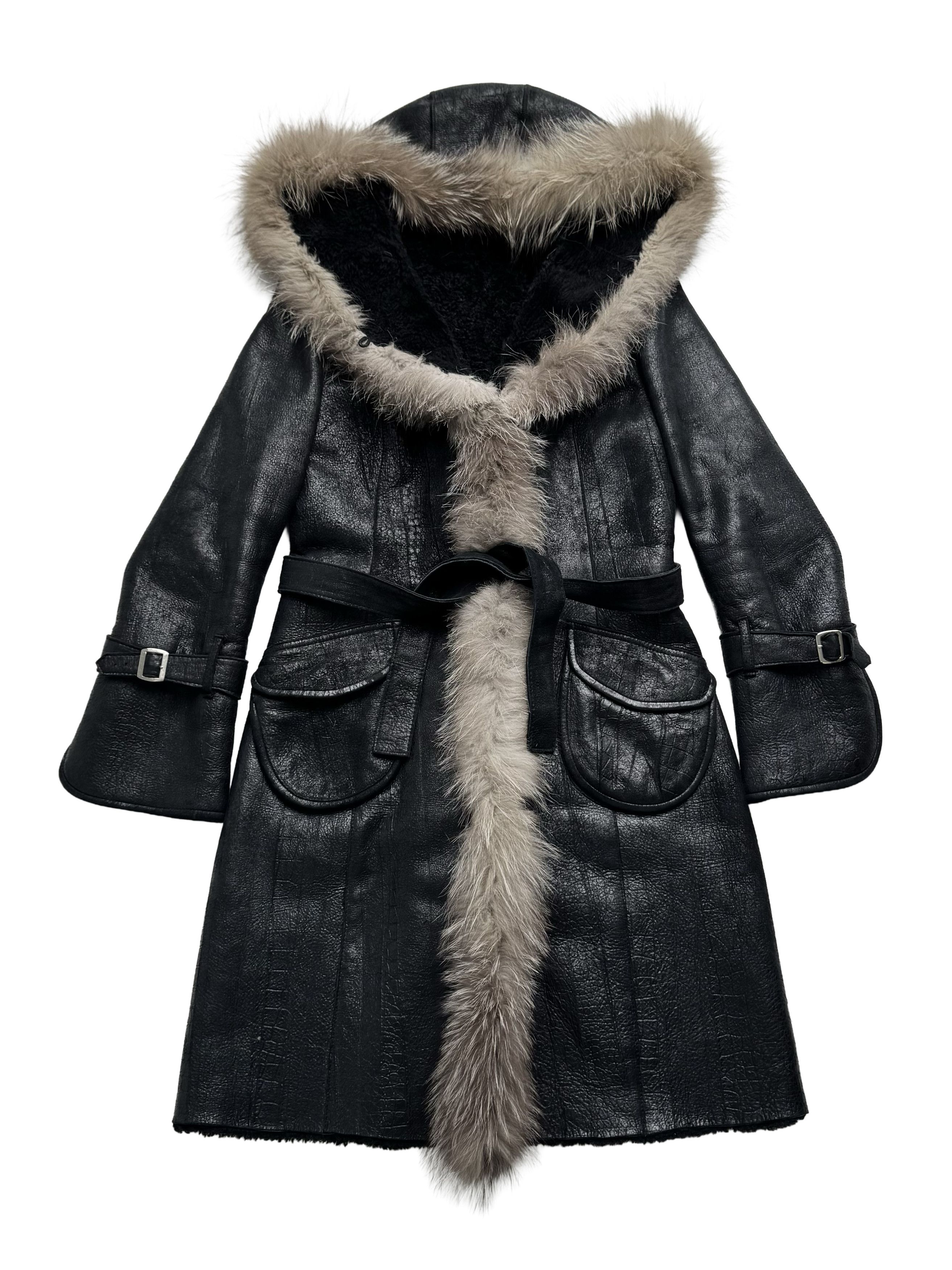 Vintage Vintage Real Sheepskin Hooded Coat With Real Fur Details Size S / US 4 / IT 40 - 6 Thumbnail