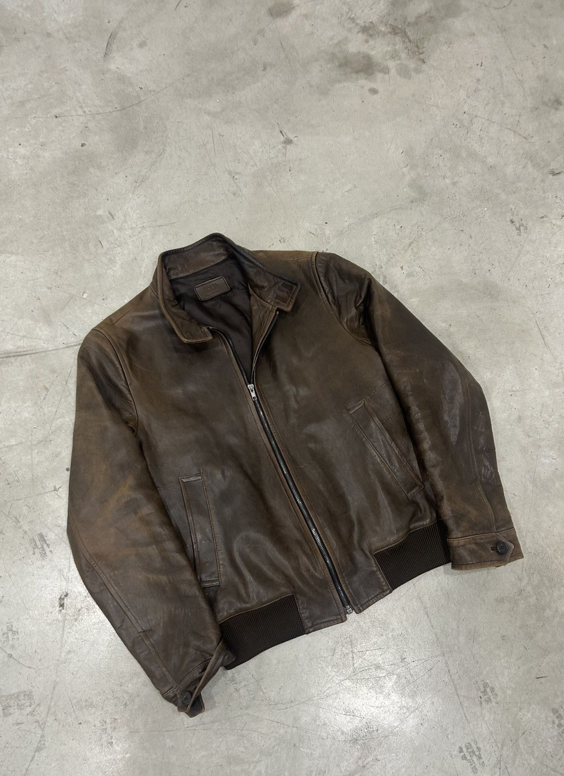 Prada Prada Brown Racer Leather Bomber / Jacket [Used - Size 46] Size US L / EU 52-54 / 3 - 1 Thumbnail