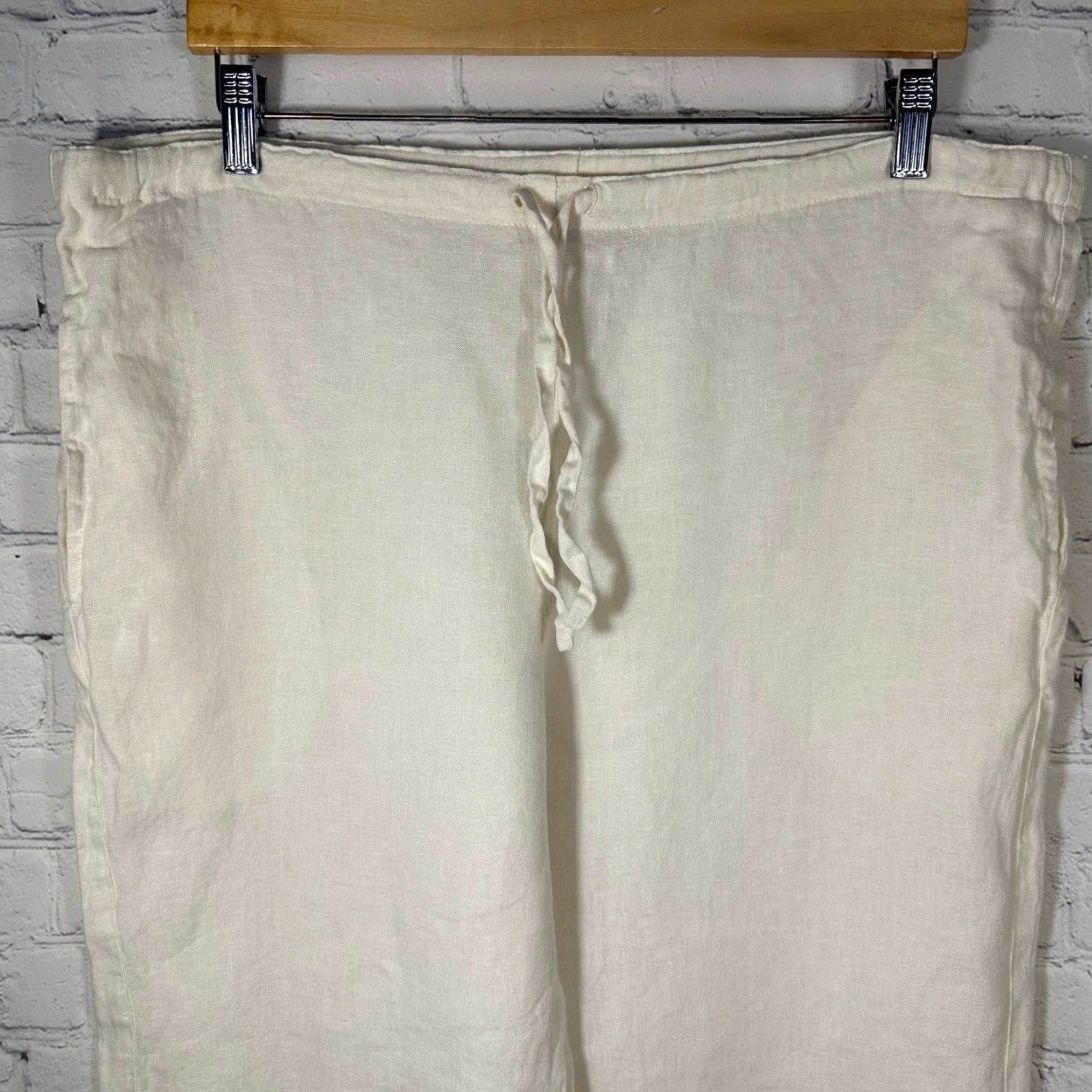 Jams World Jams World Linen Drawstring Crop Pants M Womens Straight Leg Pockets Cream Casual Travel 90s? Size 32" / US 10 / IT 46 - 2 Thumbnail