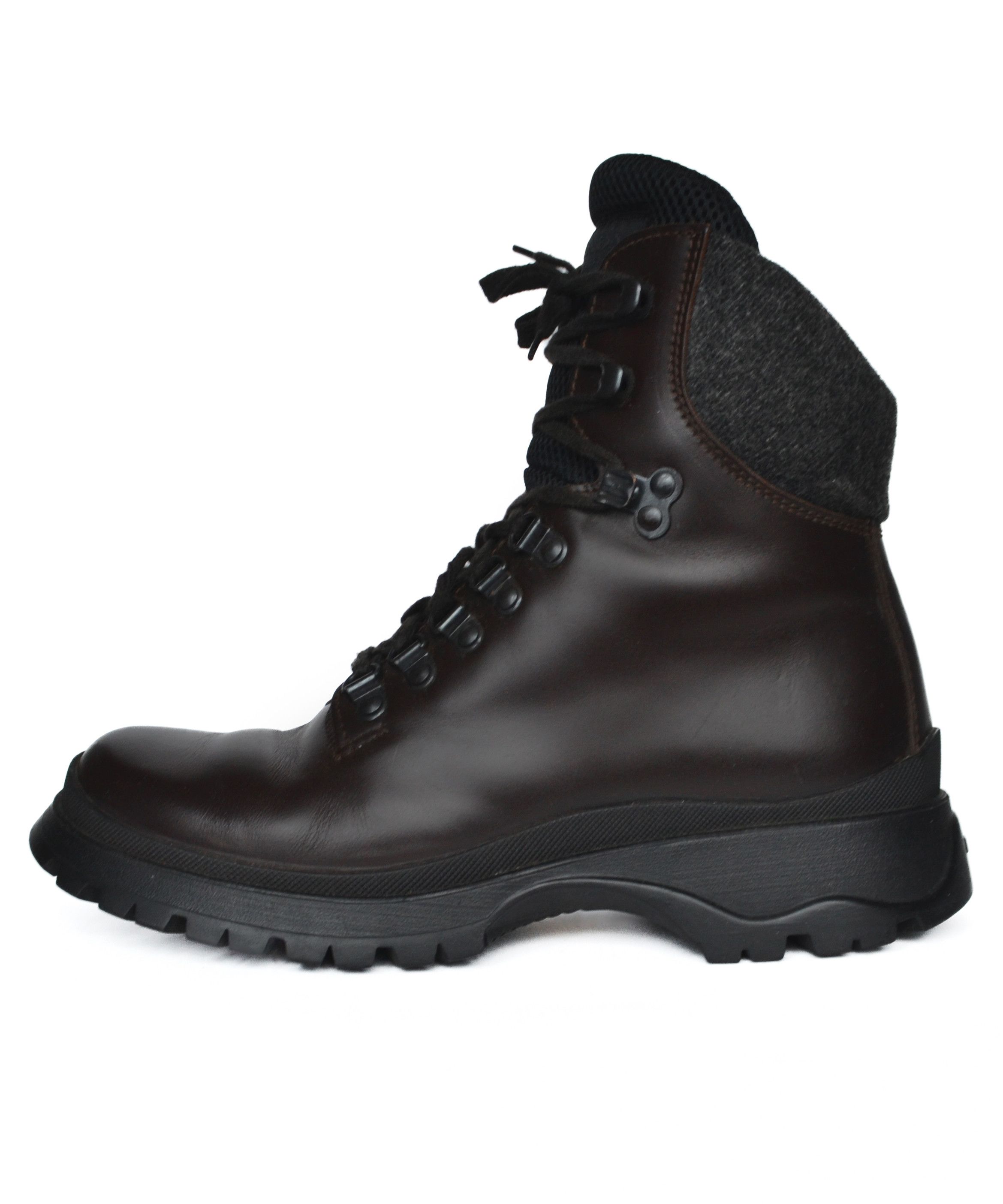 Prada 🔴 PRADA Boots Leather Wool Shoes Brown Grey 1998 Combat 38 Size US 8 / IT 38 - 4 Thumbnail
