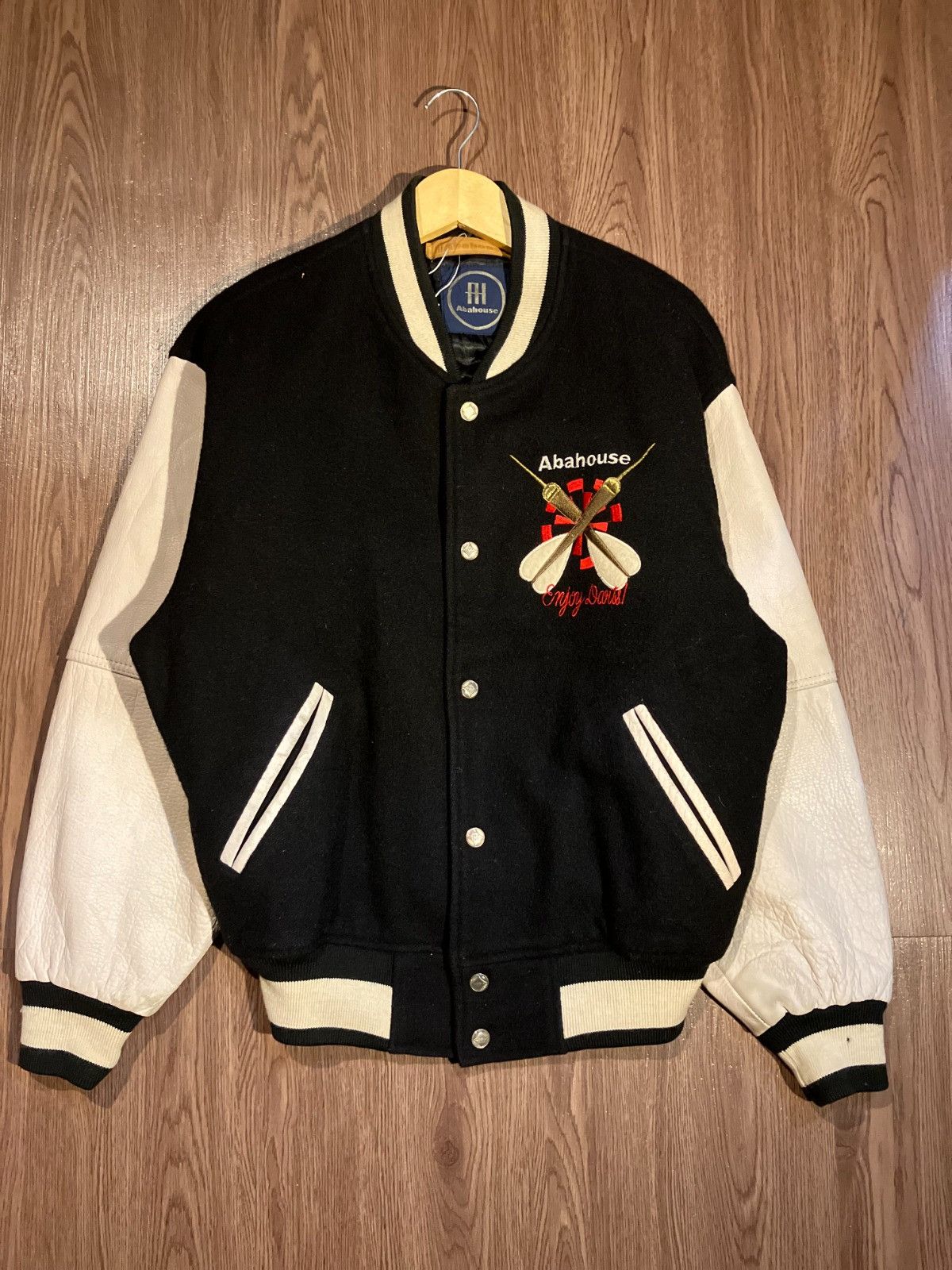 ABAHOUSE Abahouse Mix Wool Leather Varsity Jacket Size US L / EU 52-54 / 3 - 3 Thumbnail
