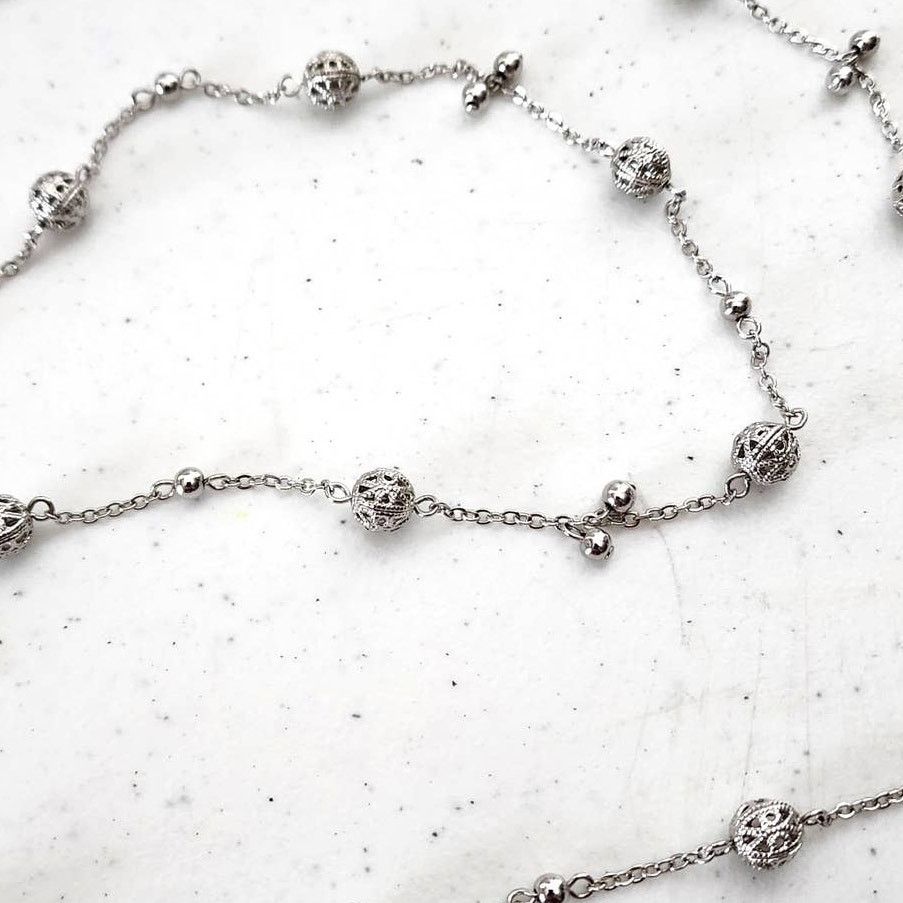 Designer Cookie Lee Signed Art Deco Silver Ball Bead Flapper Necklace Size ONE SIZE - 3 Thumbnail