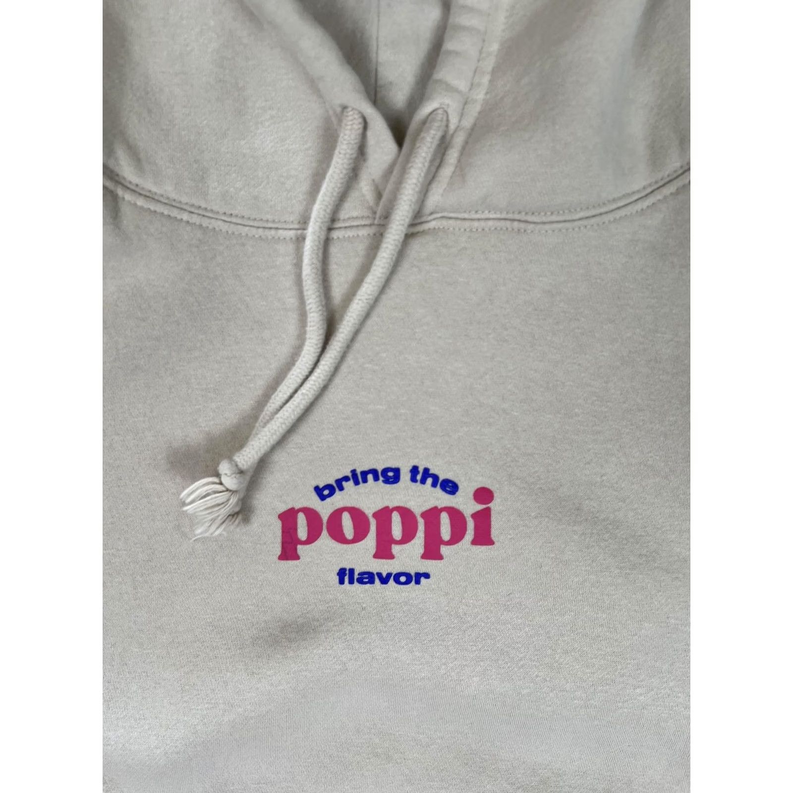 Vintage Poppi Hoodie Mens Large Beige Fleece Pullover Sweatshirt Graphic Print Hooded Lined Pockets Crew Neck Size US L / EU 52-54 / 3 - 2 Thumbnail