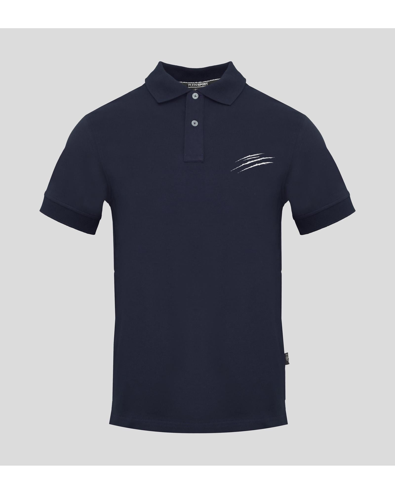image of Philipp Plein Solid Cotton Blend Short Sleeve Polo Shirt in Blue, Men's (Size Medium)