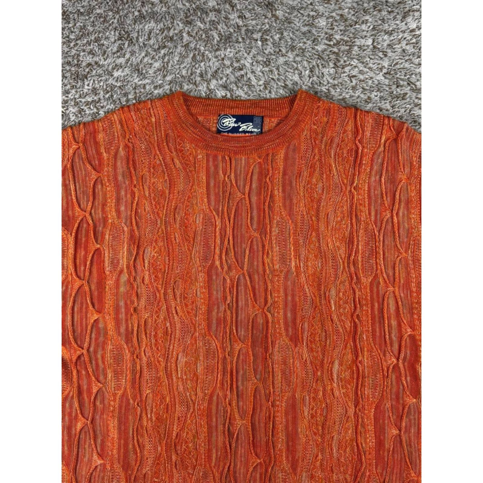 Coogi VINTAGE Raw Blue Rugged Wear 3D Knit Textured Sweater Men XL Orange Knit Pullover Crew Neck Long Sleeve Winter Fall Coogi Style Size US XL / EU 56 / 4 - 2 Thumbnail