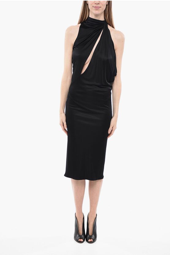 og1mm0524 Jersey Asymmetric Dress in Black