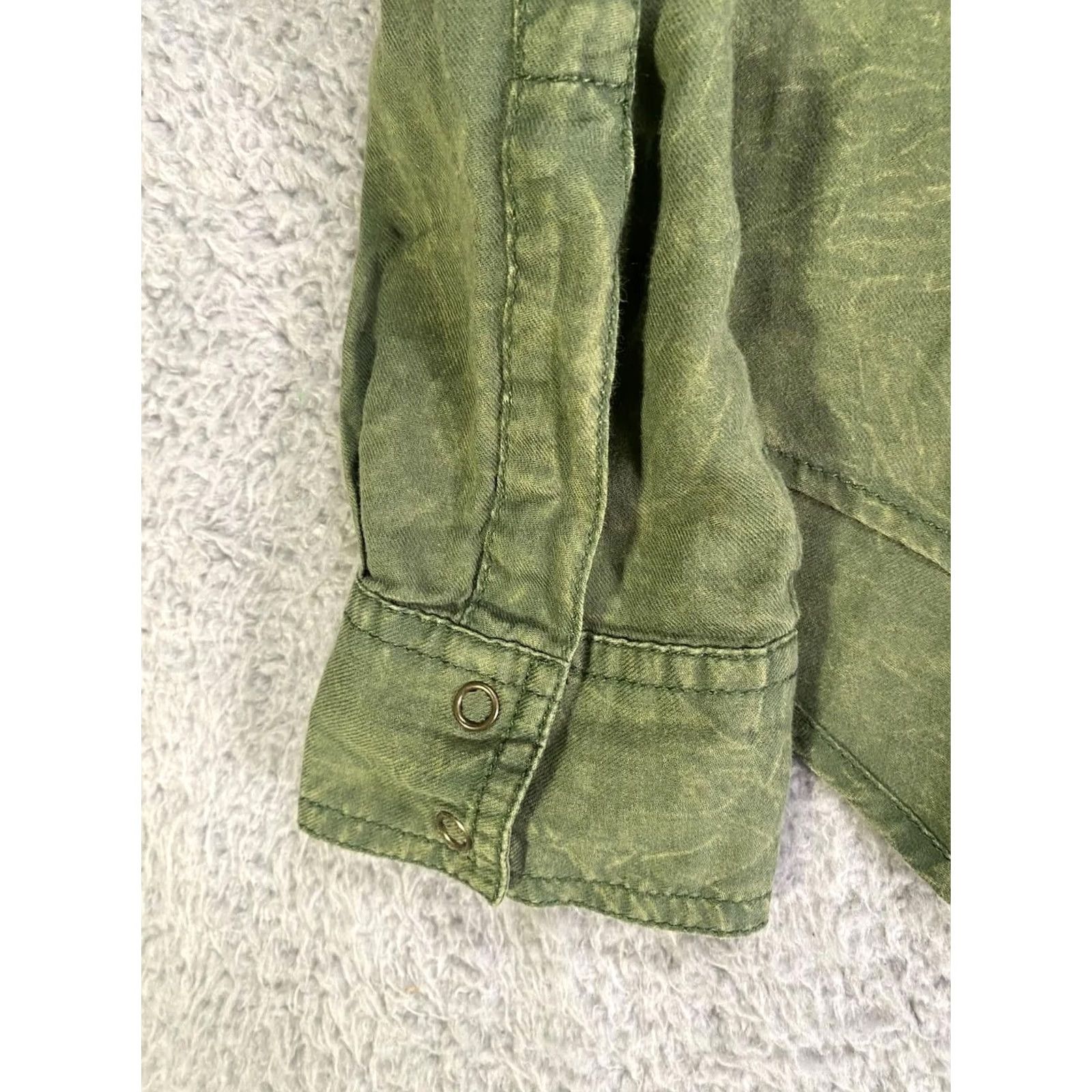 Vintage Arizona Jeans Button-Down Shirt Mens Small Green Long Sleeve Solid LS Cotton Size US 29 - 4 Thumbnail