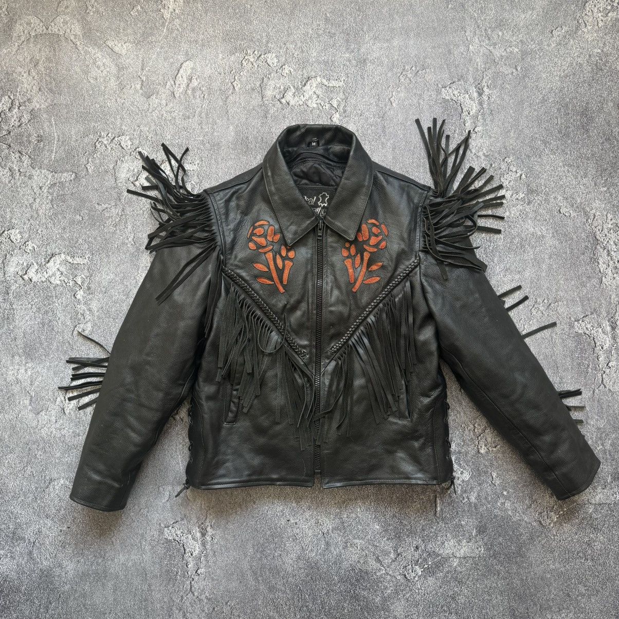 Vintage Fringe Rose Leather Jacket Size US M / EU 48-50 / 2 - 2 Thumbnail