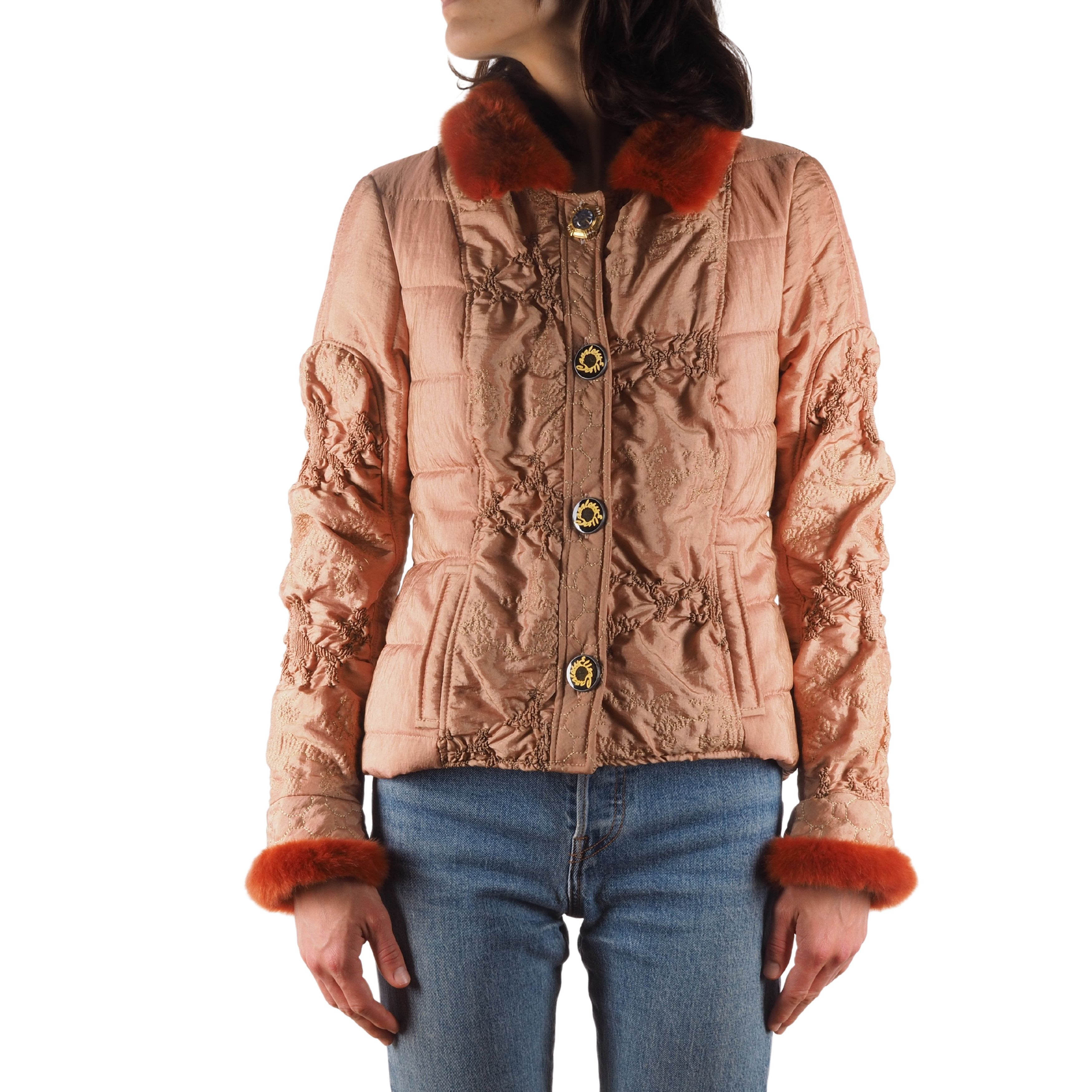 Elisa Cavaletti Elisa Cavaletti Peach Nylon Metal Fur Trims Jacket Size S / US 4 / IT 40 - 1 Thumbnail