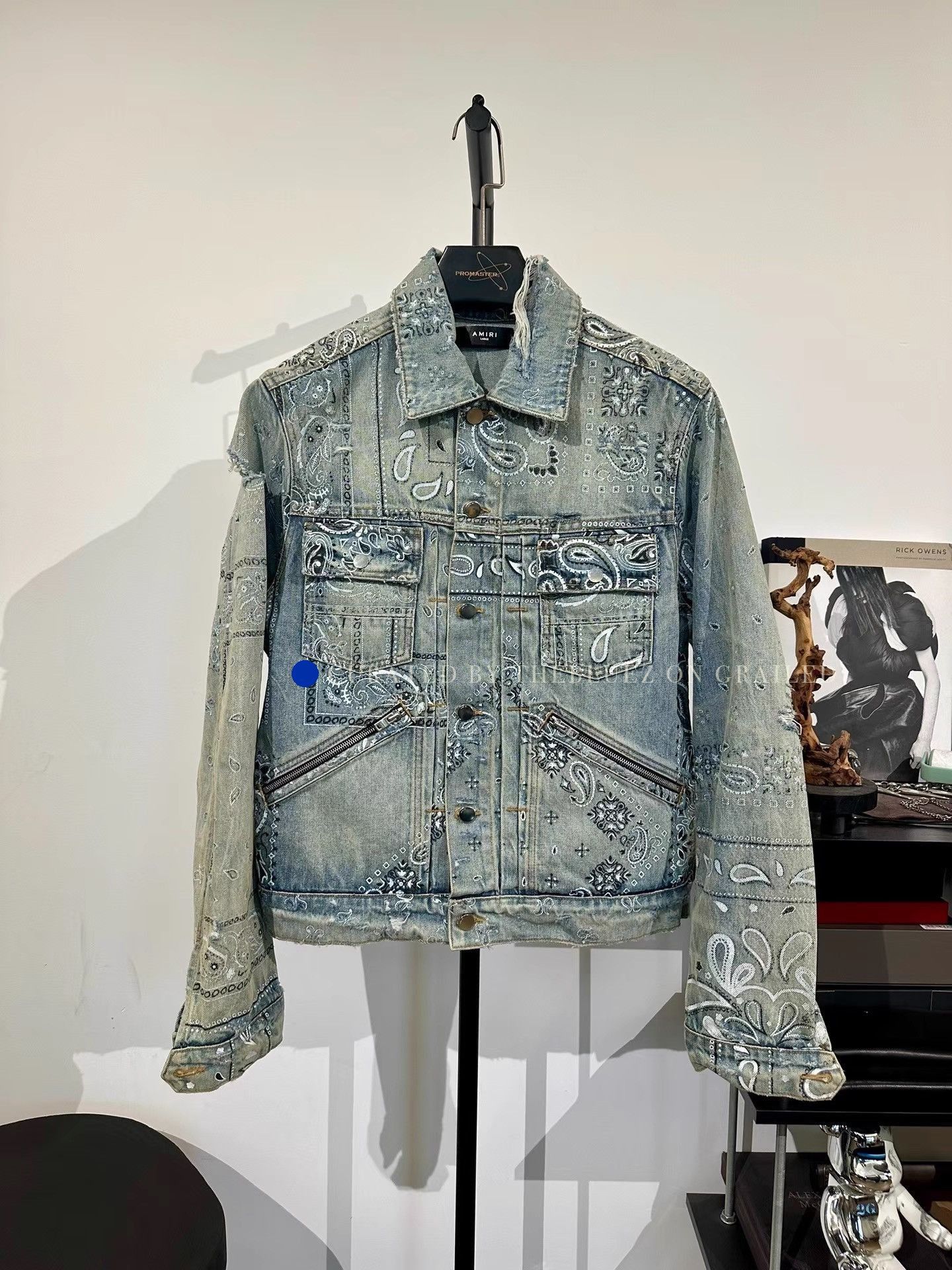 Amiri Blue Denim Jacket with Paisley Embroidery, Size M Size US M / EU 48-50 / 2 - 1 Thumbnail