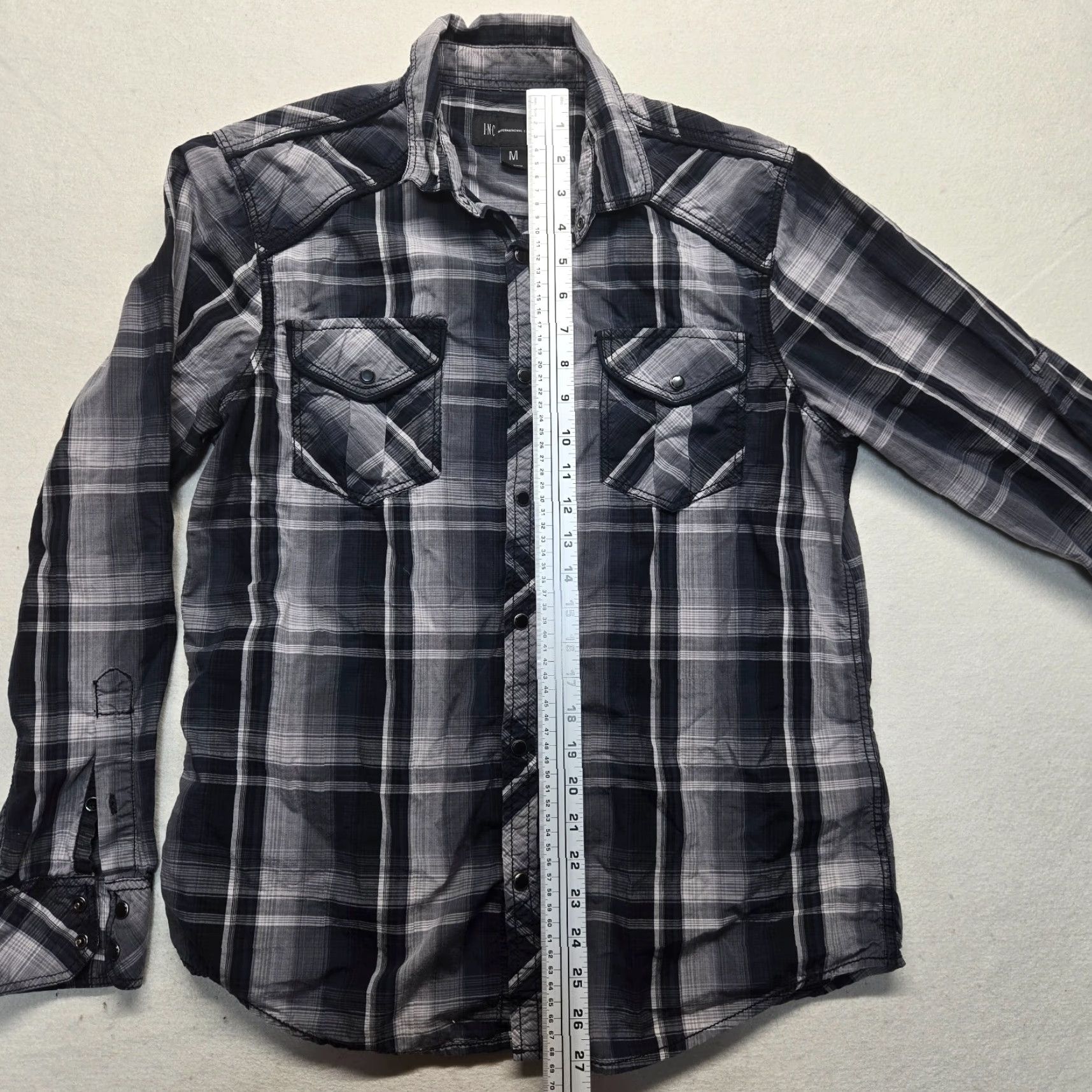 Vintage VINTAGE INC International Concepts Mens Button-Up Shirt Long Sleeve Plaid Black Medium Western Style Size US M / EU 48-50 / 2 - 6 Thumbnail