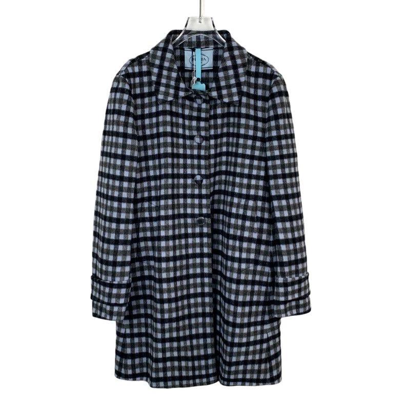 Prada Color-blocked lapel plaid wool belt coat 2501-Nextarr