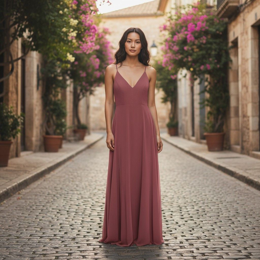Other JENNY YOO Bridesmaid Dusty Rose Chiffon Gown Size XS / US 0-2 / IT 36-38 - 9 Thumbnail