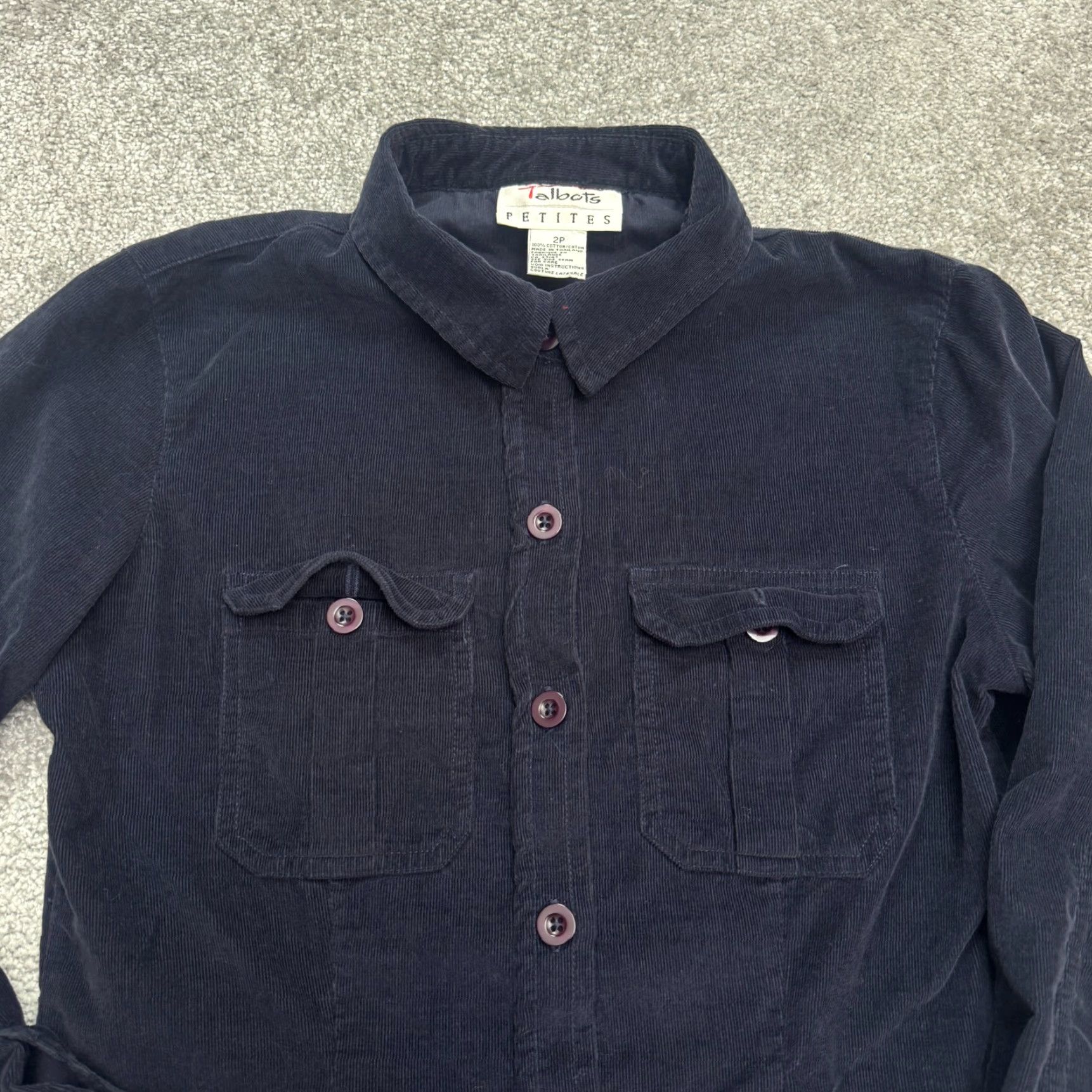 Talbots VINTAGE Talbots Corduroy Shirt Dress Women’s Midi Casual Spring Summer Fall Winter 2P Navy Blue Size XS / US 0-2 / IT 36-38 - 4 Thumbnail
