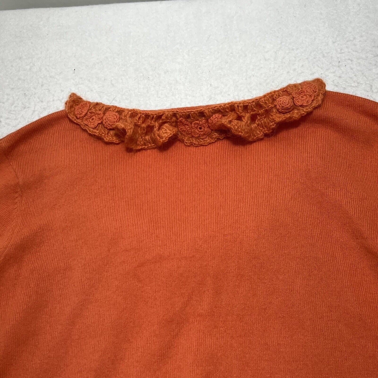 J. Jill J. Jill Angora Rabbit Hair Blend V-Neck Lace Orange Sweater Size M / US 6-8 / IT 42-44 - 12 Thumbnail