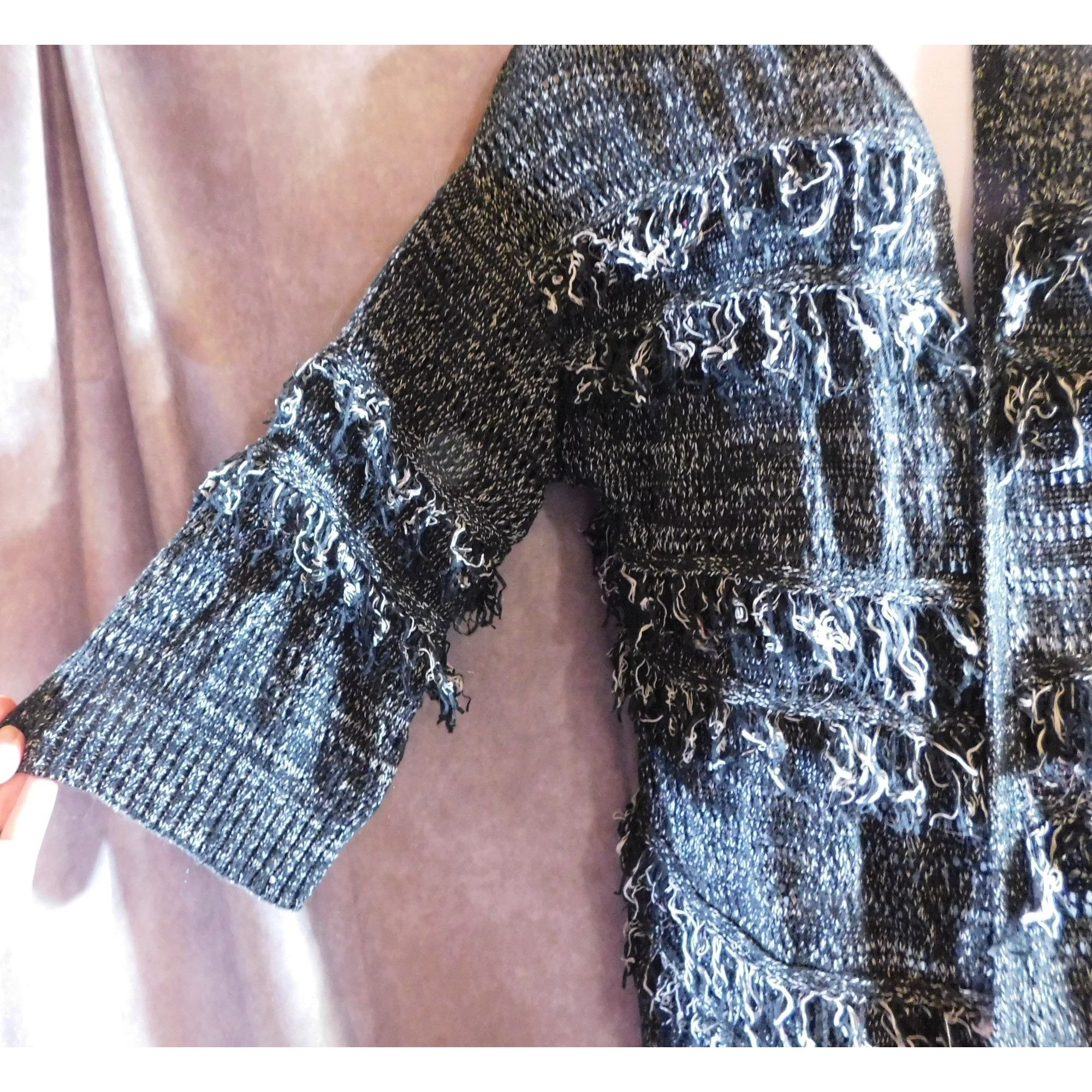 Other Whimsy Goth Black And White Shaggy Cardigan Size L / US 10 / IT 46 - 3 Thumbnail