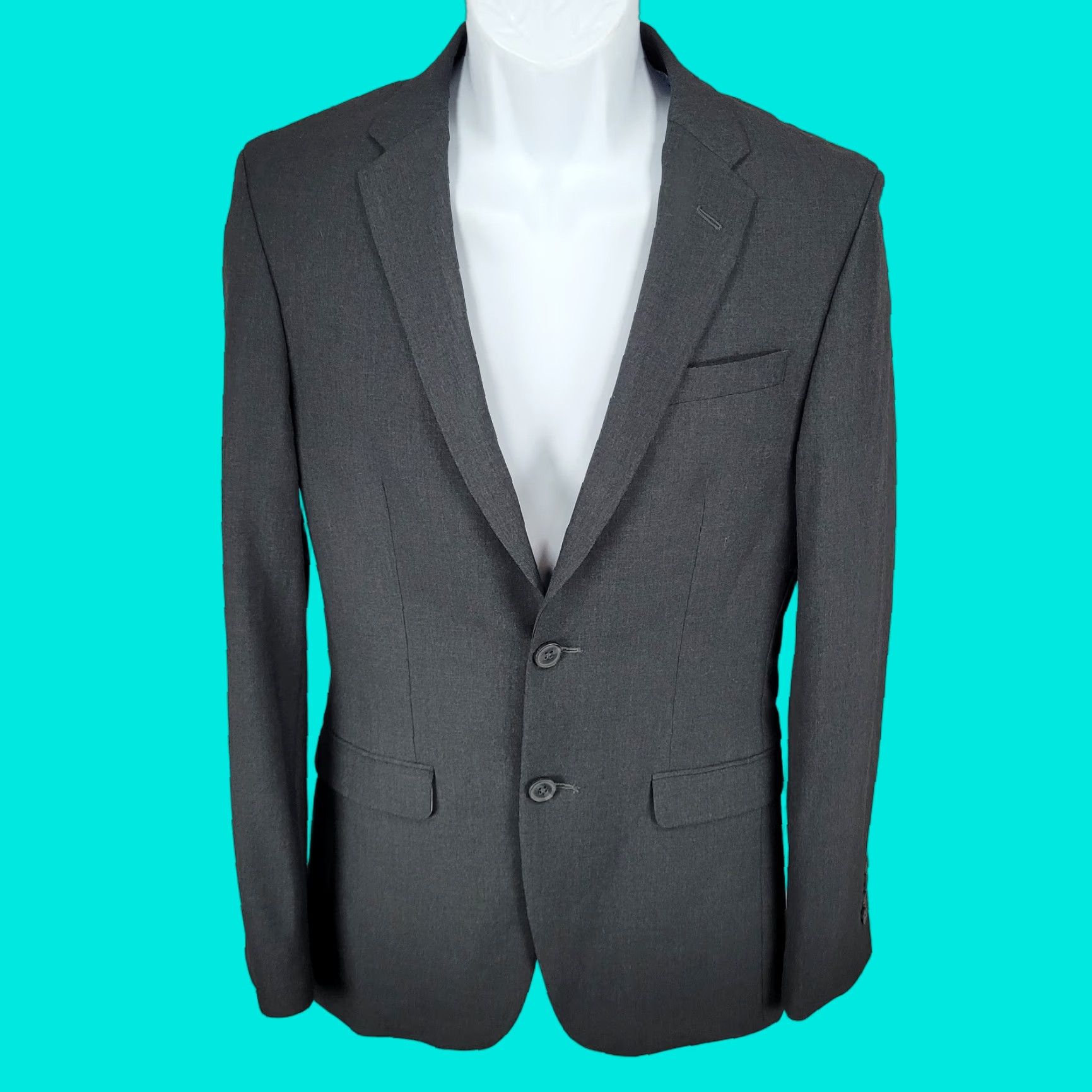 Egara Egara Grey Skinny Fit Stretch 2 Button Double Vented Notch Blazer 36R Size 36R - 1 Thumbnail