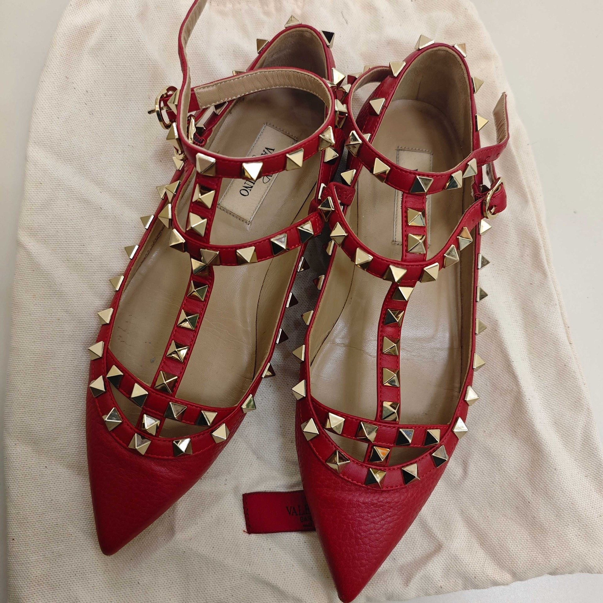 Valentino Valentino Studded Red Flat Shoes Size US 4 / IT 34 - 1 Thumbnail