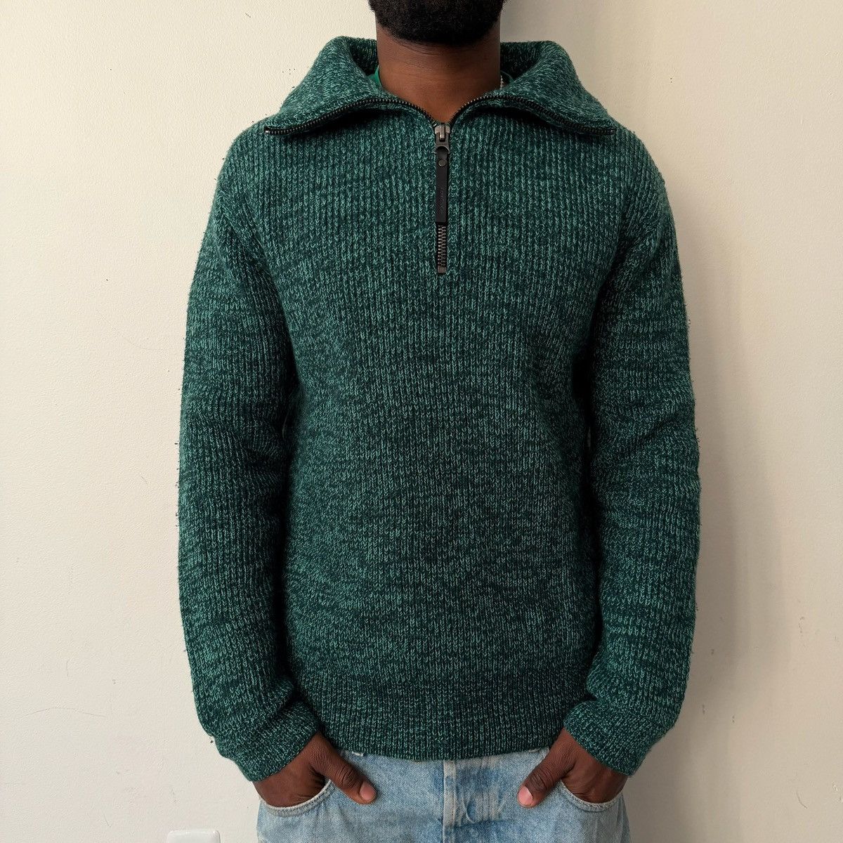 Acne Studios Acne Studios Half-Zip Ribbed Sweater in Forest Green L Size US L / EU 52-54 / 3 - 4 Thumbnail