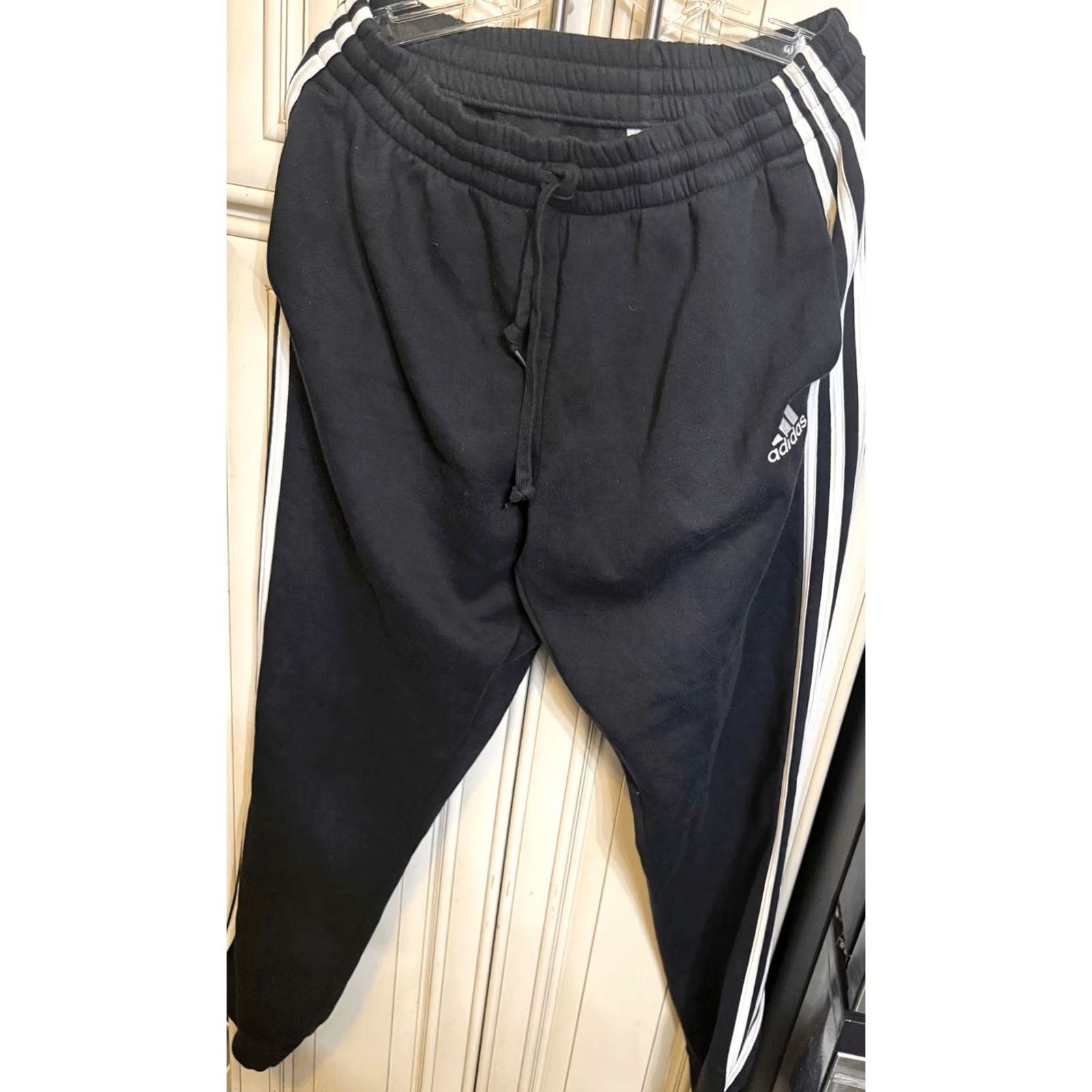 Adidas Adidas Mens Essential 3-Stripes Drawstring Track Pants Black White Size Large Size US 33 - 5 Thumbnail