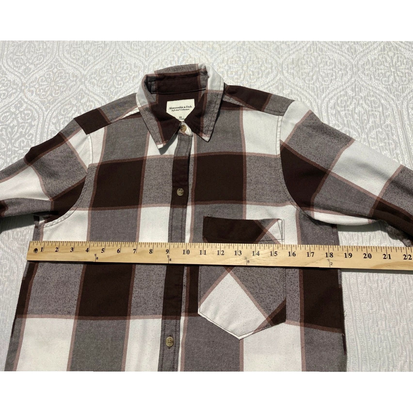 Abercrombie & Fitch Abercrombie Fitch Button-Up Shirt Plaid Flannel Cotton XS Brown Women Casual Long Sleeve Collared Button-Up, Basic, Fall Winter, Regular Fit Size XS / US 0-2 / IT 36-38 - 6 Thumbnail