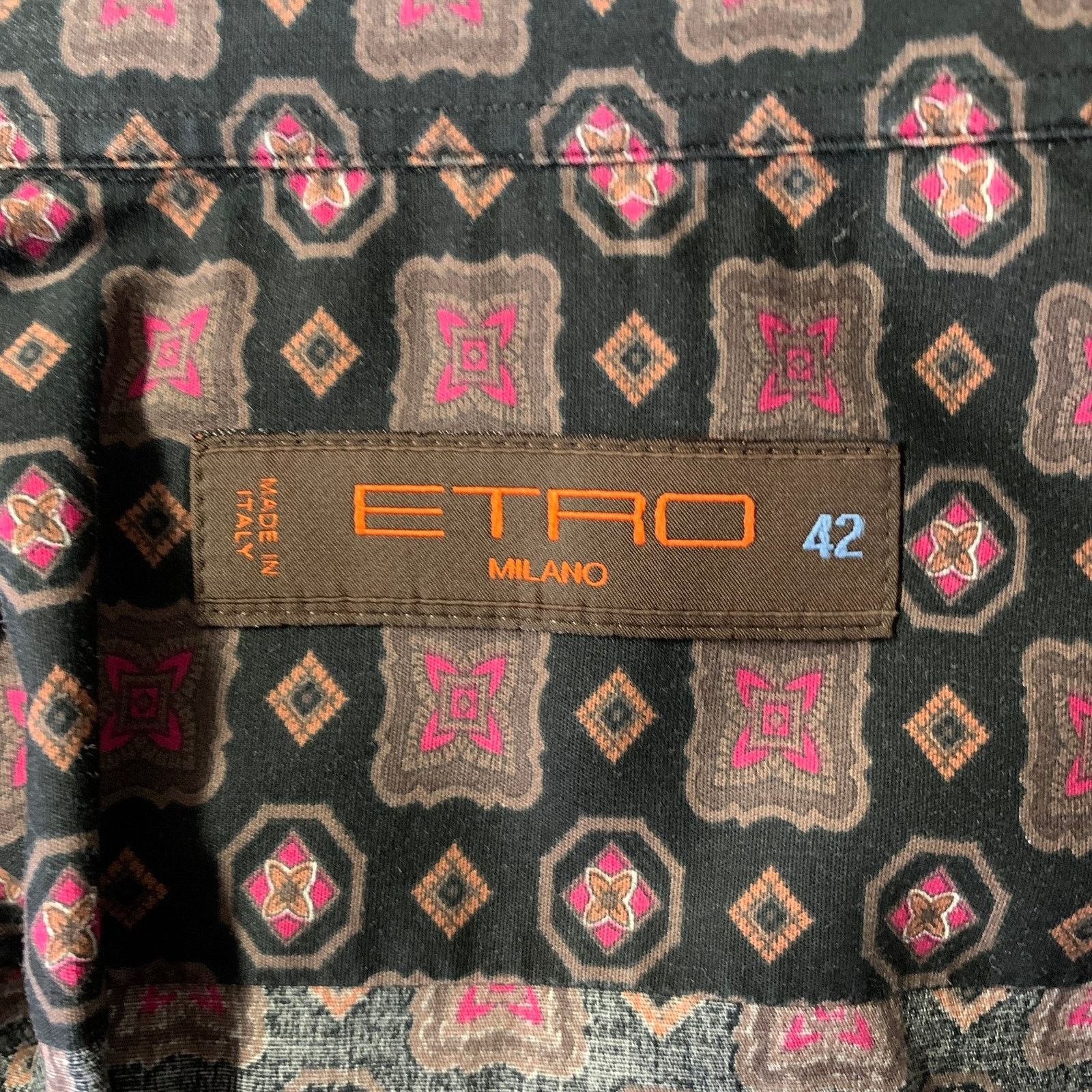 Etro ETRO XL Black Geometric Pointed Collar Long Sleeve Shirt Size US XL / EU 56 / 4 - 5 Thumbnail