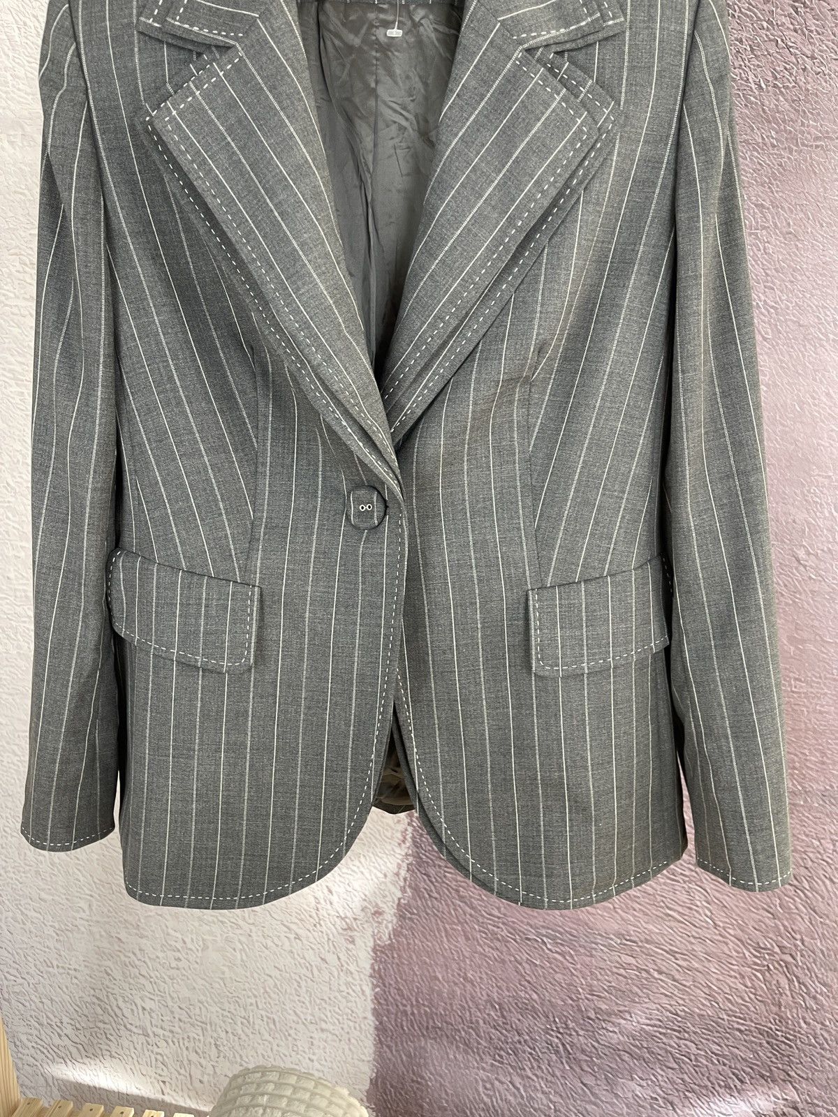 Escada Escada grey striped wool mohair double blazer Size XL / US 12-14 / IT 48-50 - 5 Thumbnail