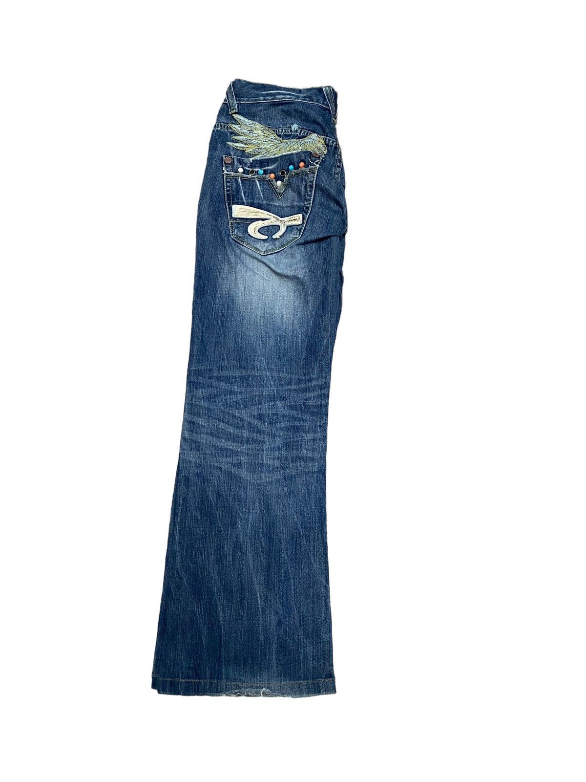 Japanese Brand X Red pepper distressed flare jeans