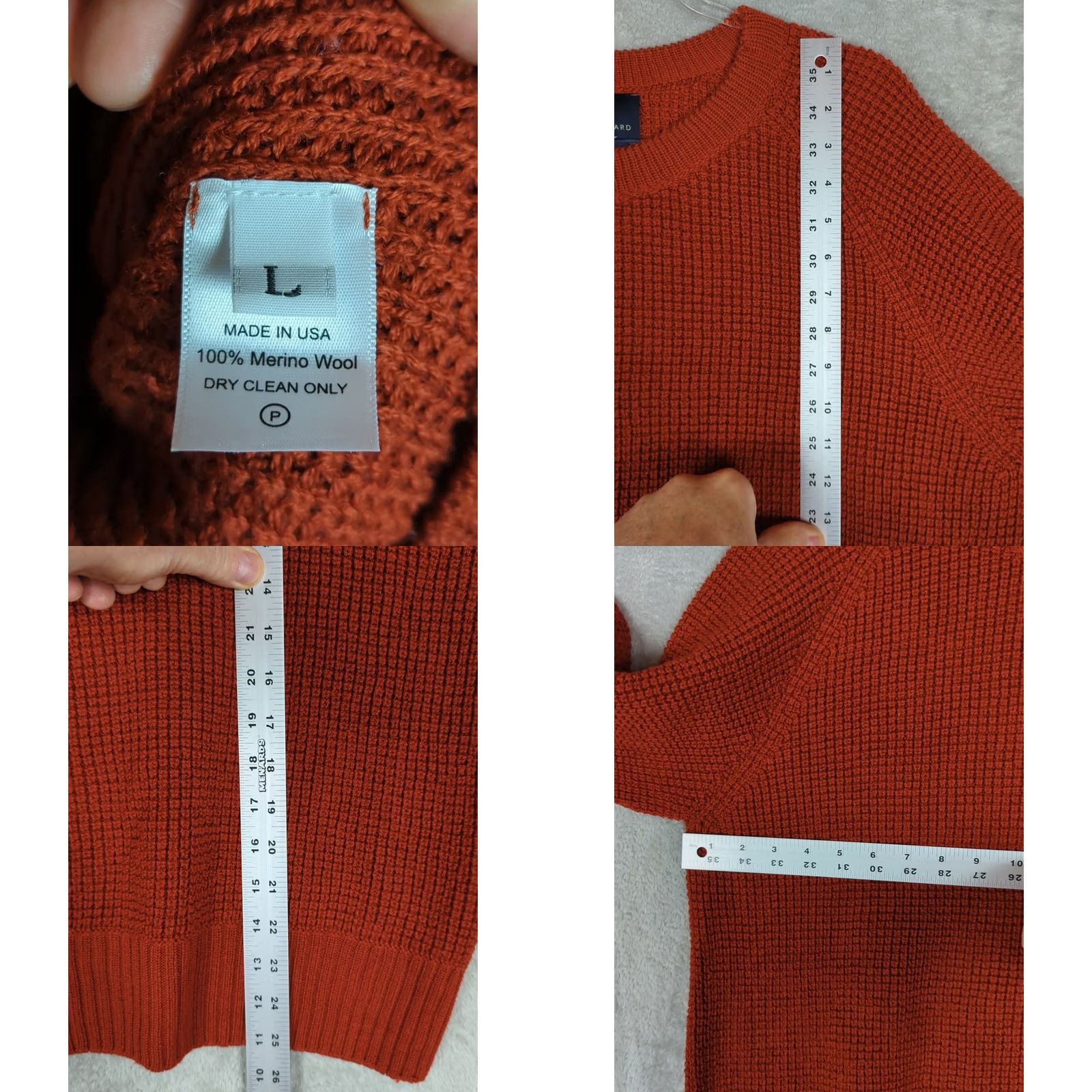 Vintage Knot Standard Womens Sweater L Terracotta Waffle-Knit Merino Wool Crew Neck Long Sleeve Pullover Relaxed Minimalist Quiet Luxury Dry Clean Only Size L / US 10 / IT 46 - 8 Thumbnail