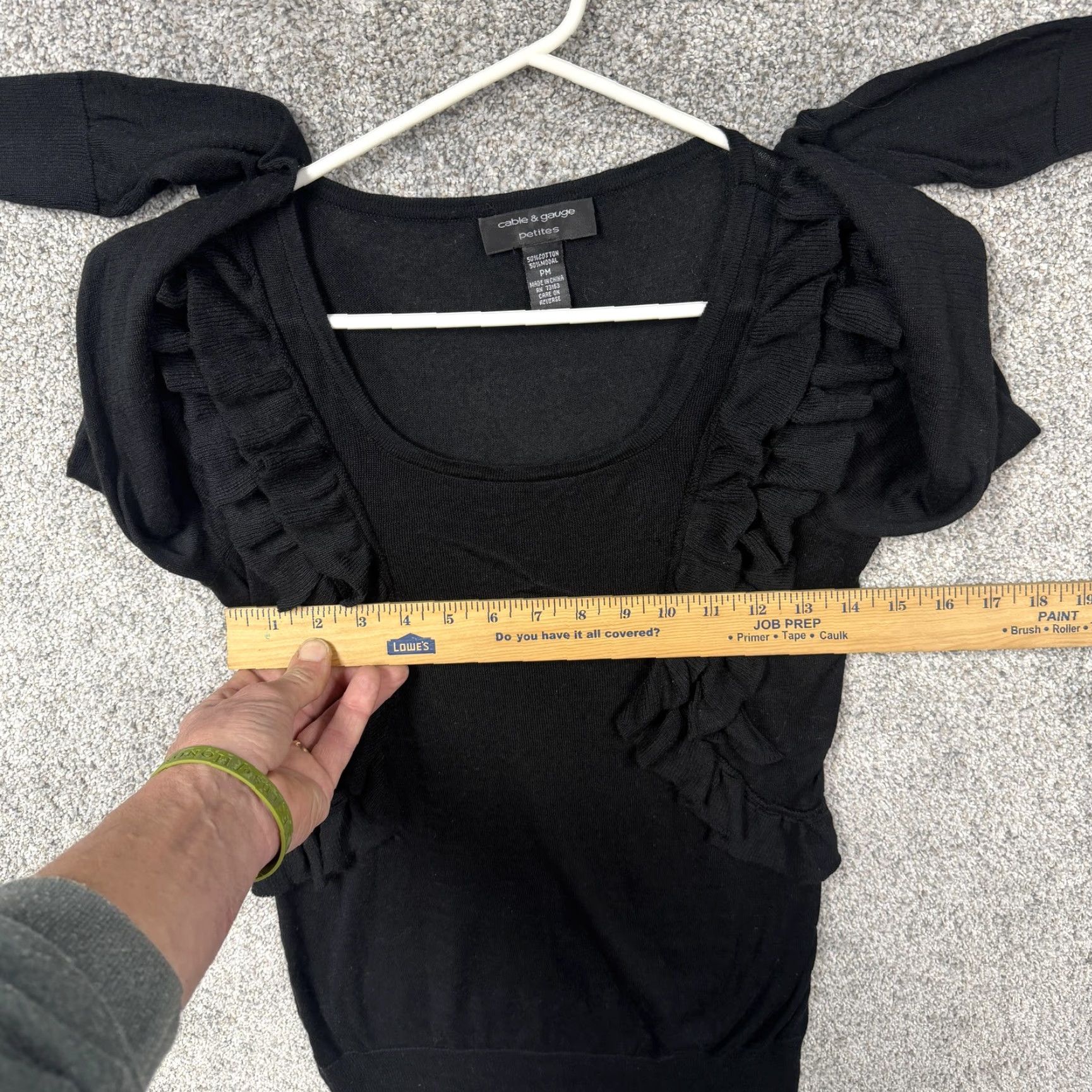 Vintage Cable & Gauge Womens PM Black Lightweight Knit Pullover Sweater Ruffle Front Cotton Modal Scoop Neck Office Chic Casual Knitwear Shoes? Size M / US 6-8 / IT 42-44 - 4 Thumbnail