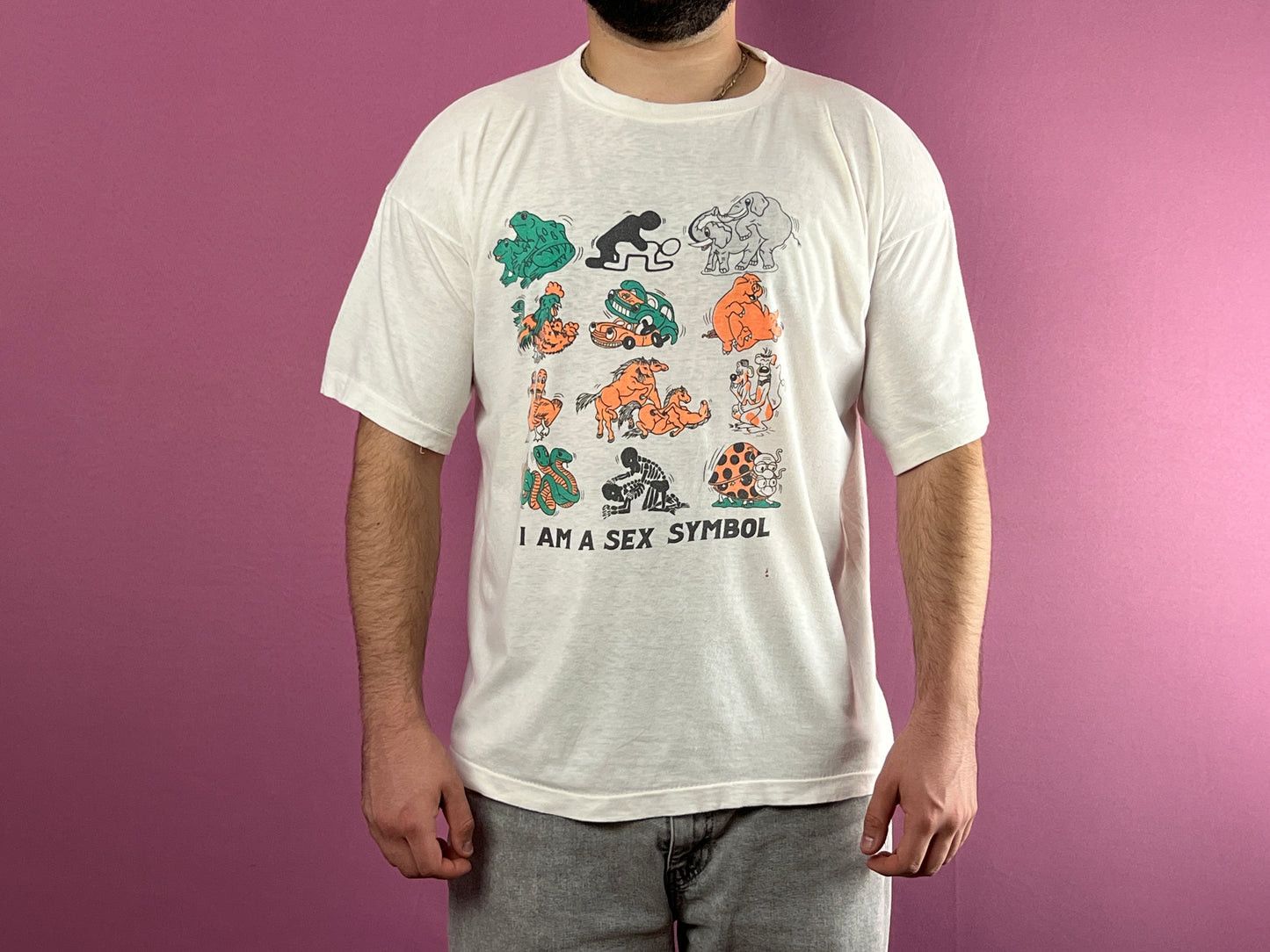 Designer × Vintage I Am A Sex Symbol Vintage Men's Animals Sex Position T-Shirt Size US L / EU 52-54 / 3 - 3 Thumbnail