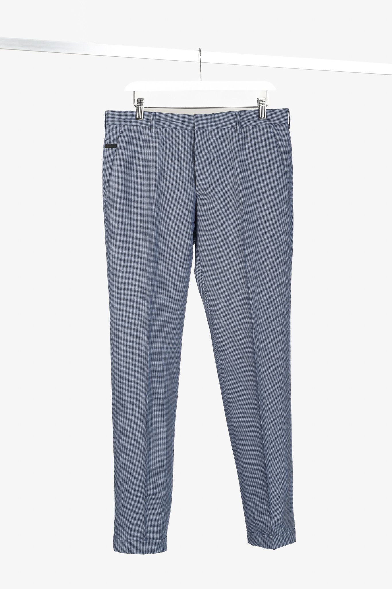 Prada Prada Blue-Micro-Houndstooth Virgin Wool Cuffed Trousers Size 34R - 1 Thumbnail