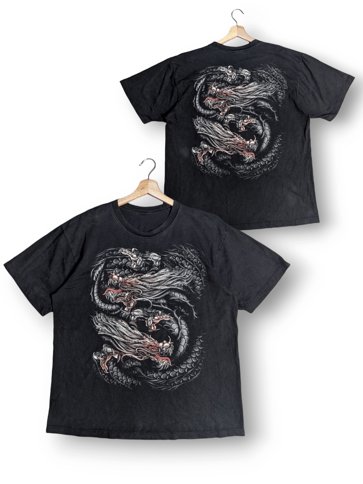 image of Kimono Japan Dragon Japanese Dragon Biker Tees in Faded Black, Men's (Size XL)