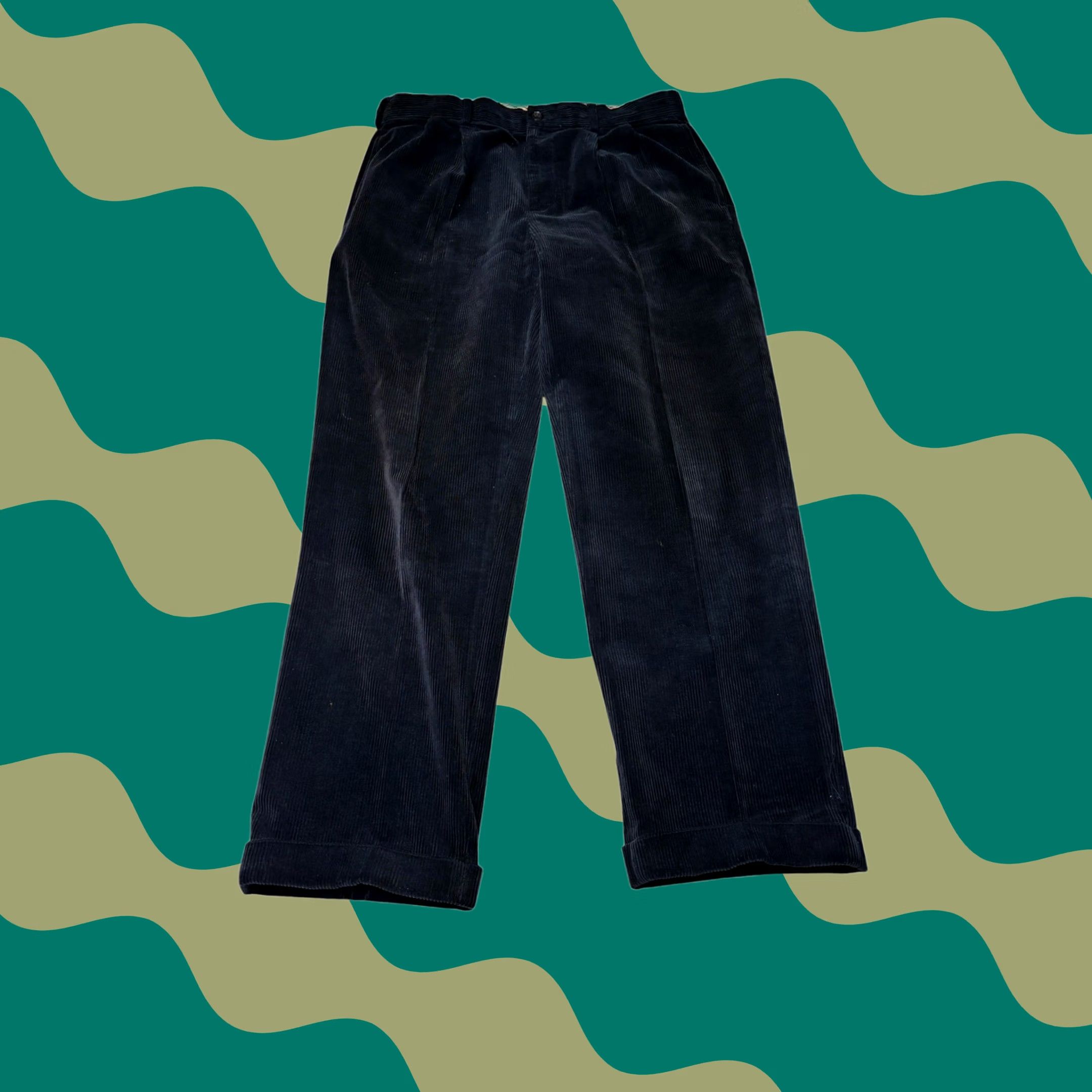 Brooks Brothers Brooks Brothers Elliot Corduroy Pants Mens 36x32 Navy Blue Pleated Cuffed Cotton Dress Pants Slashed Pocket Button Zipper Relaxed Straight Sailor? Size US 36 / EU 52 - 1 Thumbnail