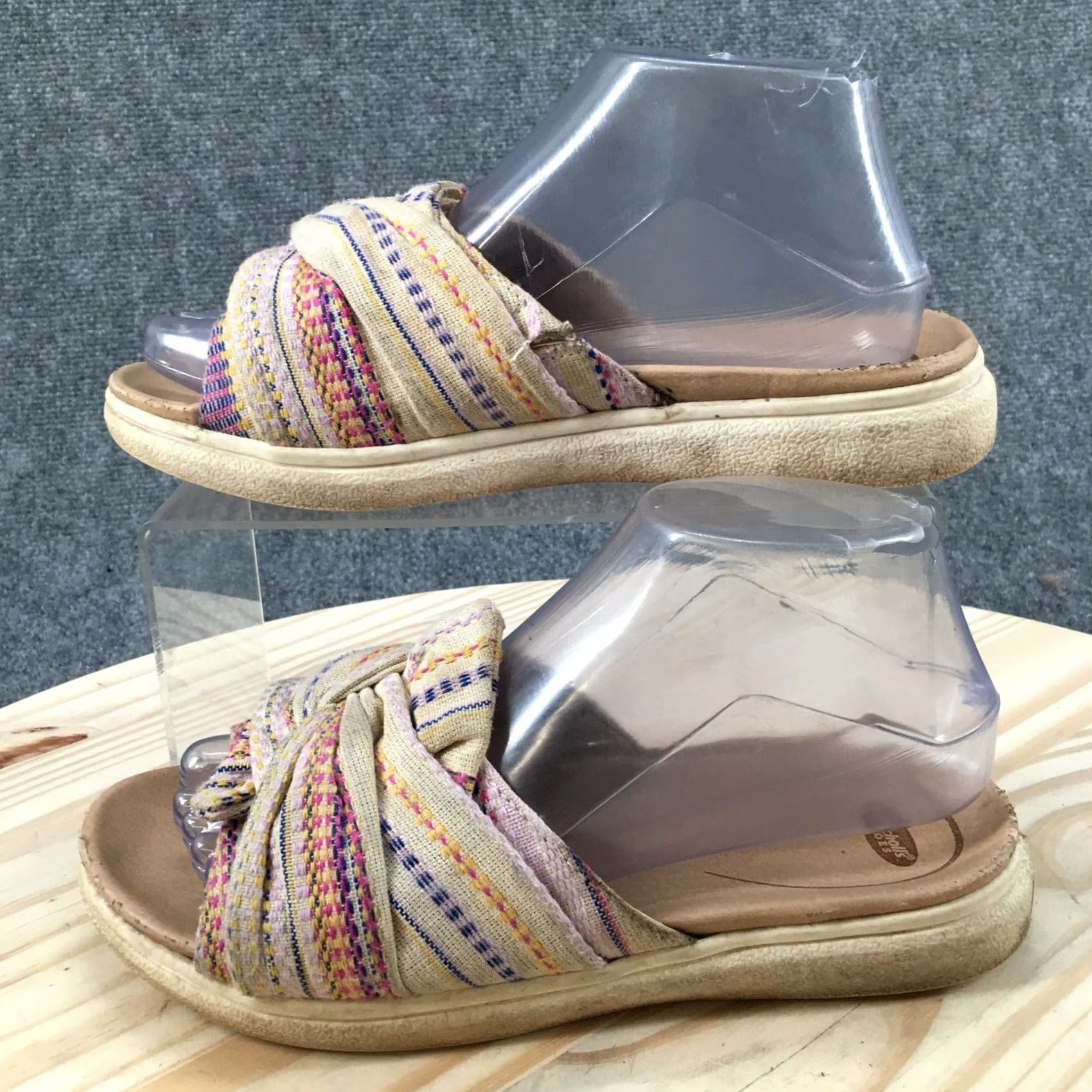 Vintage Dr Scholl's Sandals Womens 7 M Willow Slide Flats Slip On Beige Fabric Open Toe Size US 7 / IT 37 - 2 Thumbnail
