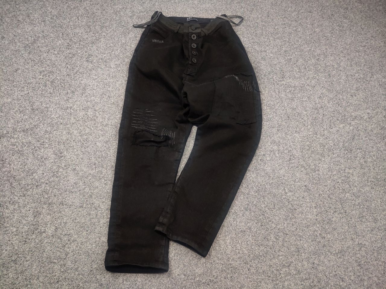 Japanese Brand Umit Unal Couture Black jeans decorative Drop Crotch Pants Size US 31 - 1 Thumbnail