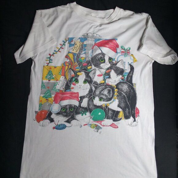 Other Vintage Christmas Cats Kittens Holiday T-Shirt Size US XXL / EU 58 / 5 - 2 Thumbnail