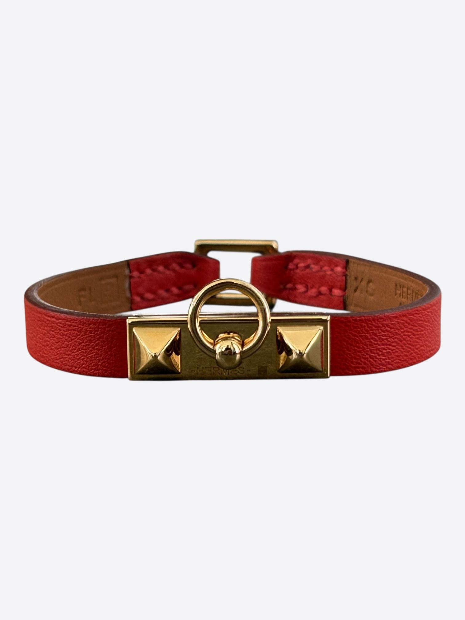 Hermes Hermes Red Swift & Gold Hardware Mini Rivale Bracelet Size ONE SIZE - 1 Thumbnail