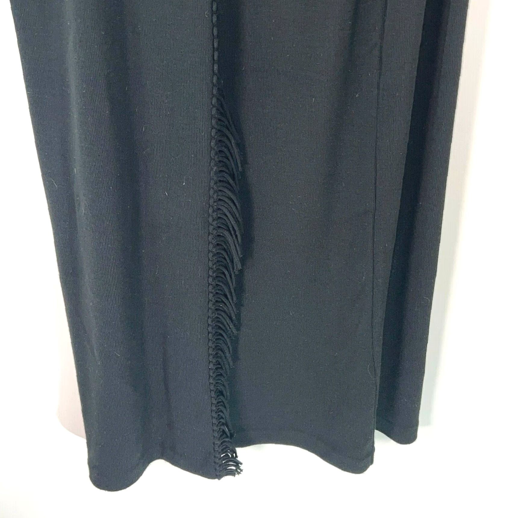 Vintage Black Midi Skirt Womens A-Line Elastic Waist Pull On Casual Size L Fringe Size 36" / US 14 / IT 50 - 5 Thumbnail