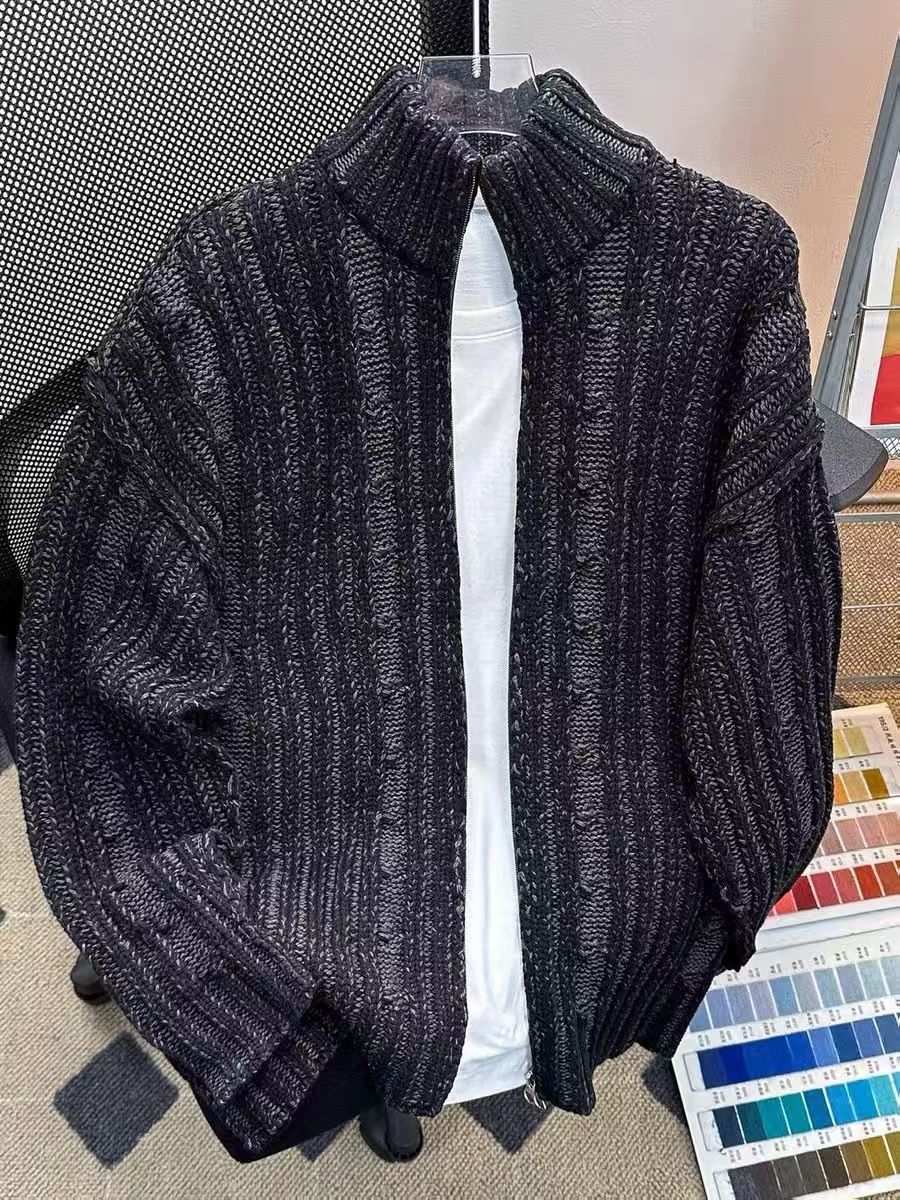 Vintage Heathered Grey Cable Knit Zip-Up Cardigan Size US M / EU 48-50 / 2 - 3 Thumbnail
