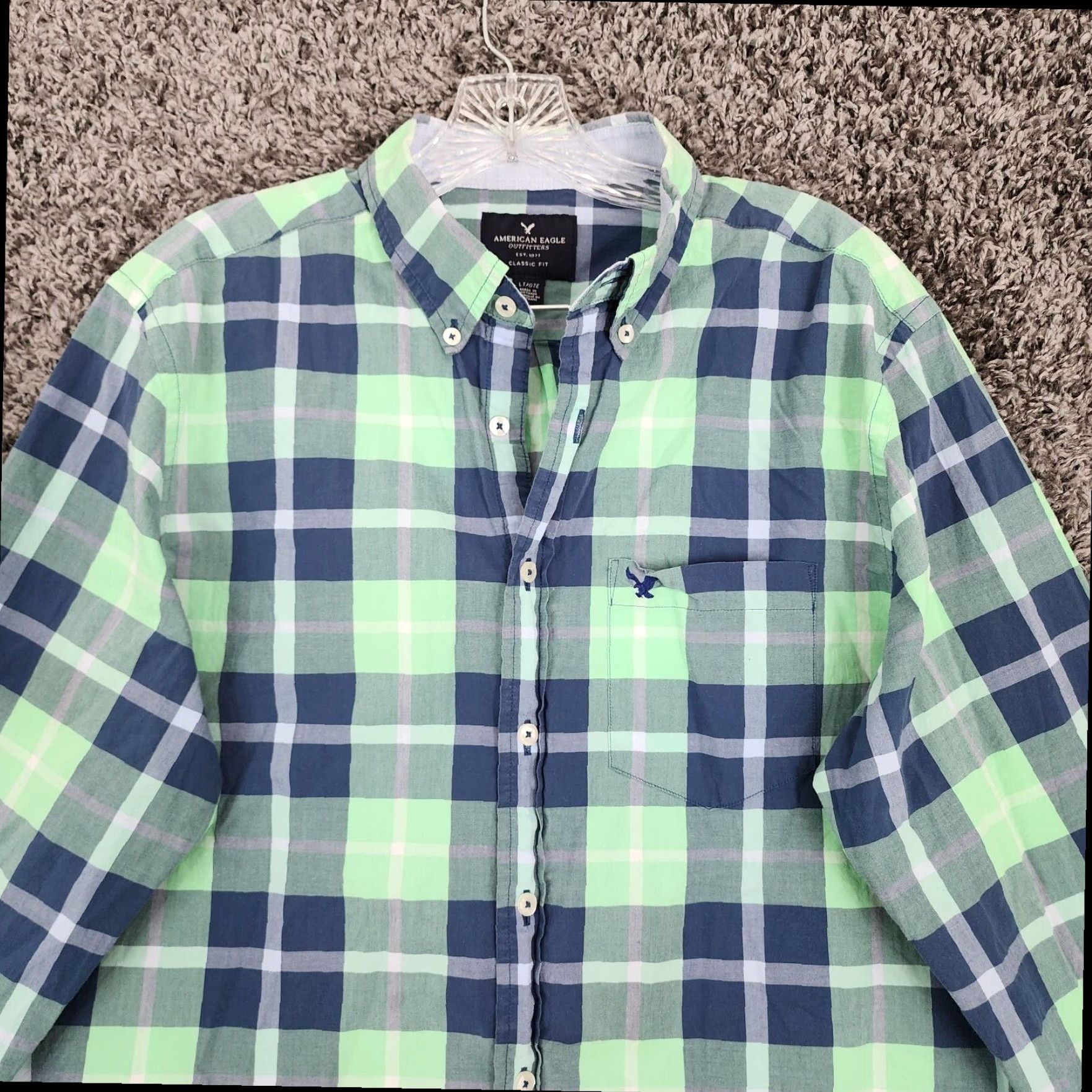 American Eagle Outfitters American Eagle Plaid Button Up Shirt Mens Long Sleeve Big & Tall Green Blue Size US L / EU 52-54 / 3 - 3 Thumbnail