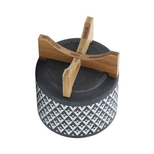 Designer × Homemade CERAMIC 8" AZTEC PLANTER ON WOODEN STAND, GRAY Size US L / EU 52-54 / 3 - 6 Thumbnail