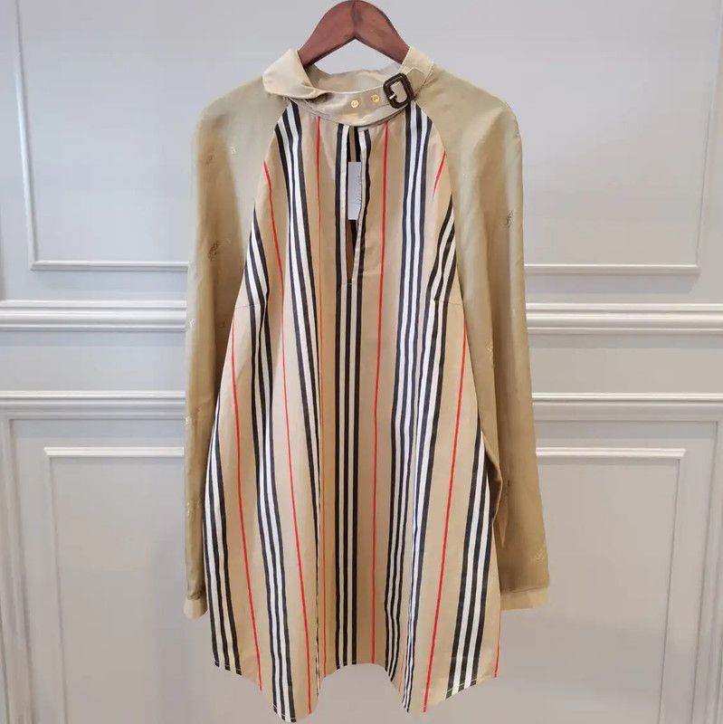 Burberry Women's Long Sleeve Khaki Striped Shirt