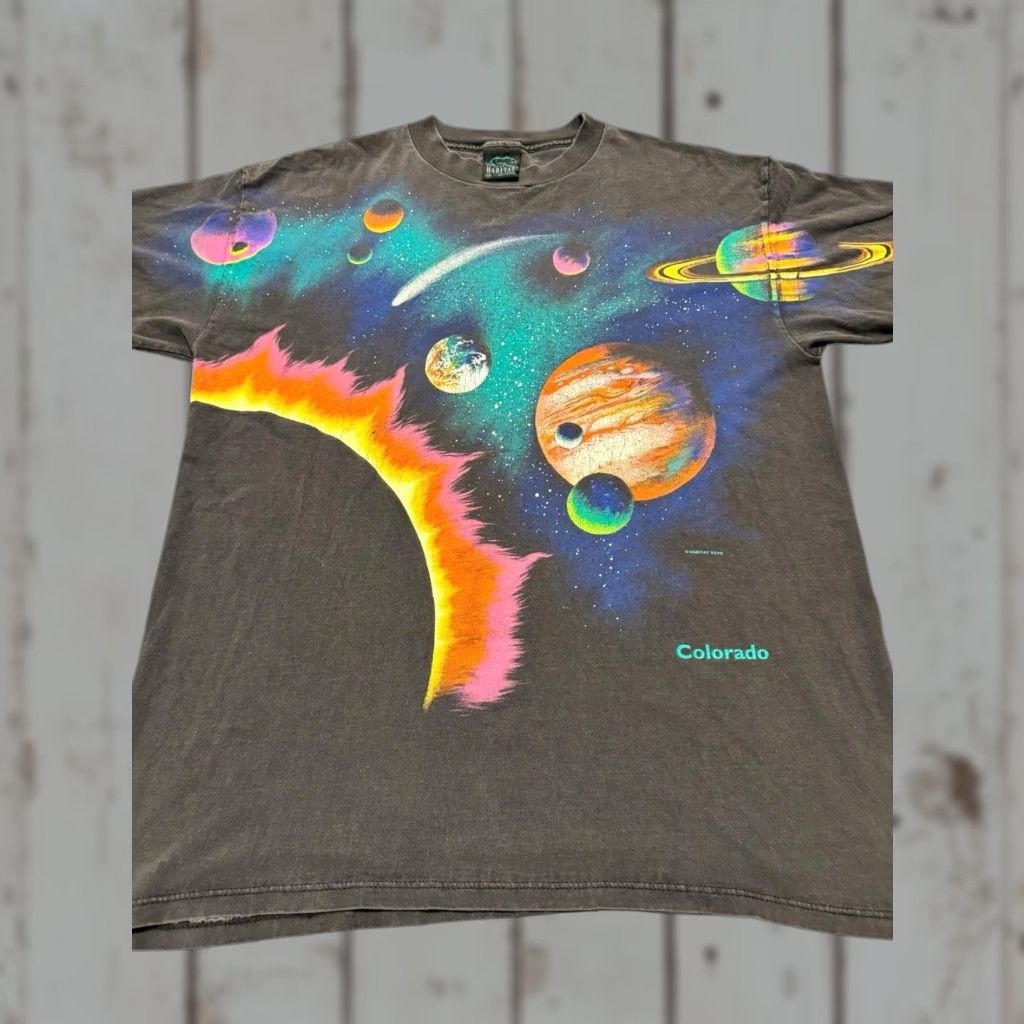 Vintage VINTAGE 90s SPACE PLANETS T SHIRT AOP SINGLE STITCH BLACK XL MADE IN USA BLUE Size US XL / EU 56 / 4 - 1 Thumbnail
