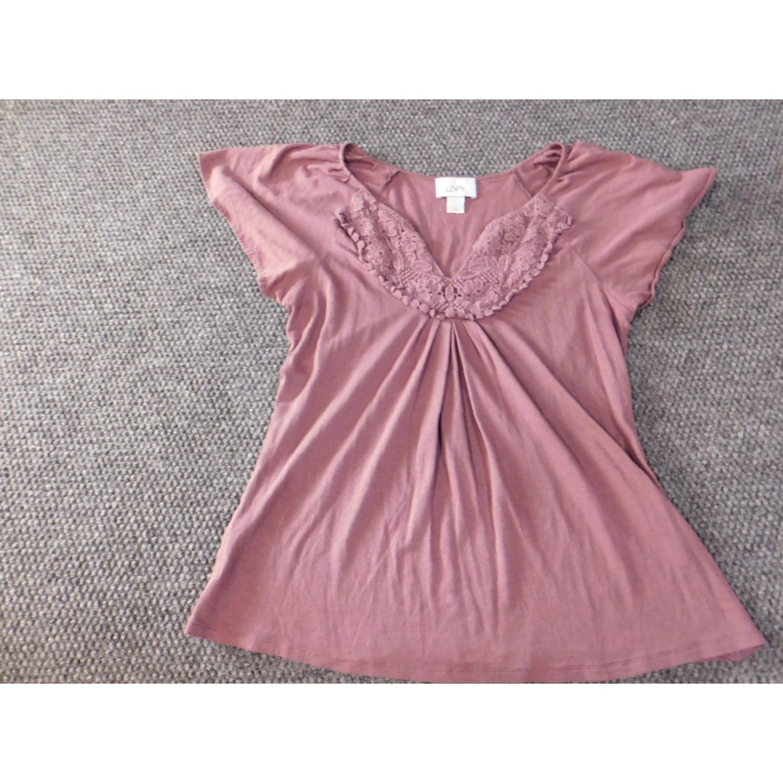 Ann Taylor Ann Taylor Loft Blouse Womens S Purple V-Neck Casual Short Sleeve Pullover Knit Cotton Modal Regular Lightweight Stretch Shirt Size S / US 4 / IT 40 - 3 Thumbnail